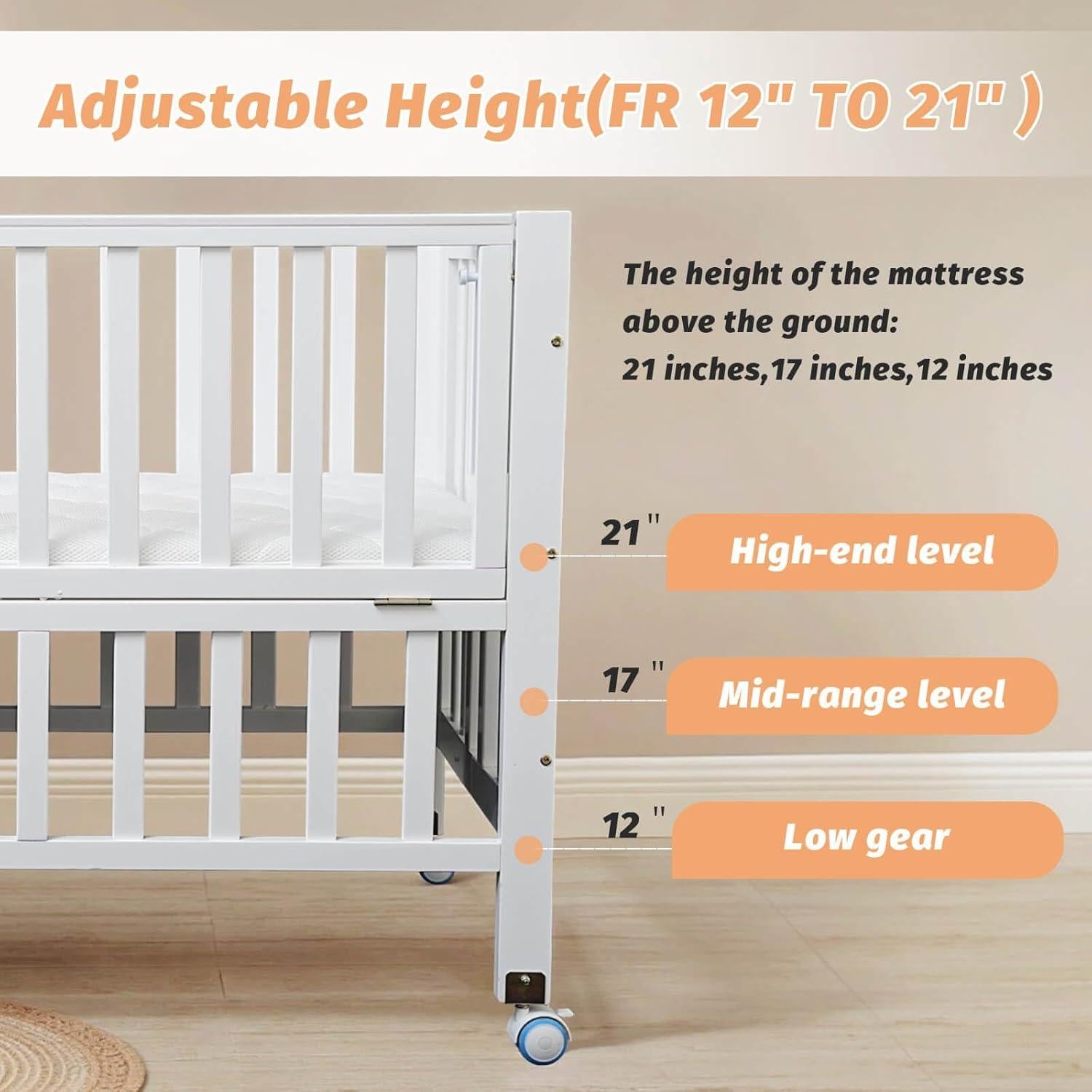 Cuna de Lado Plegable Flwrgirl Blanca 4 en 1 con Colchón