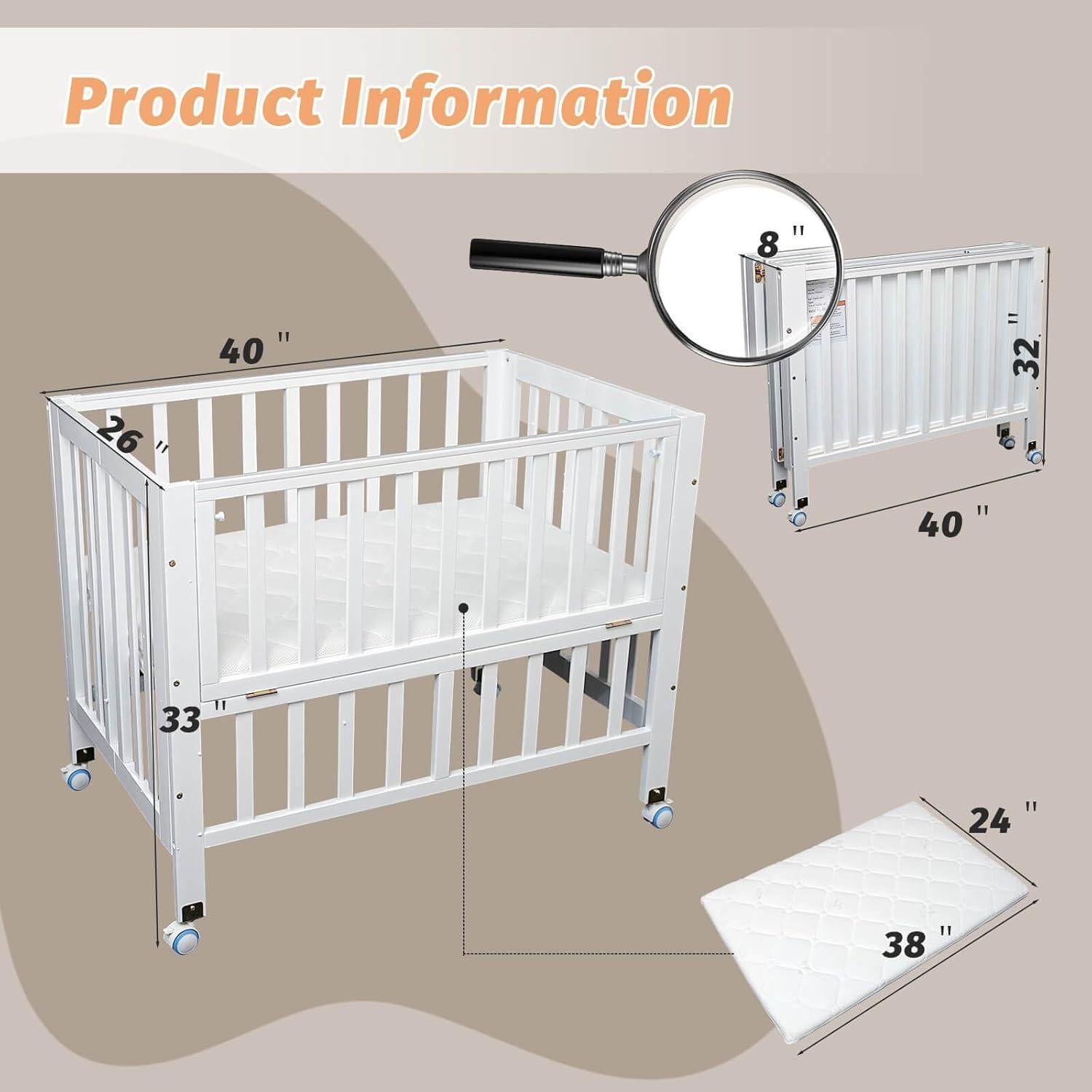 Cuna de Lado Plegable Flwrgirl Blanca 4 en 1 con Colchón