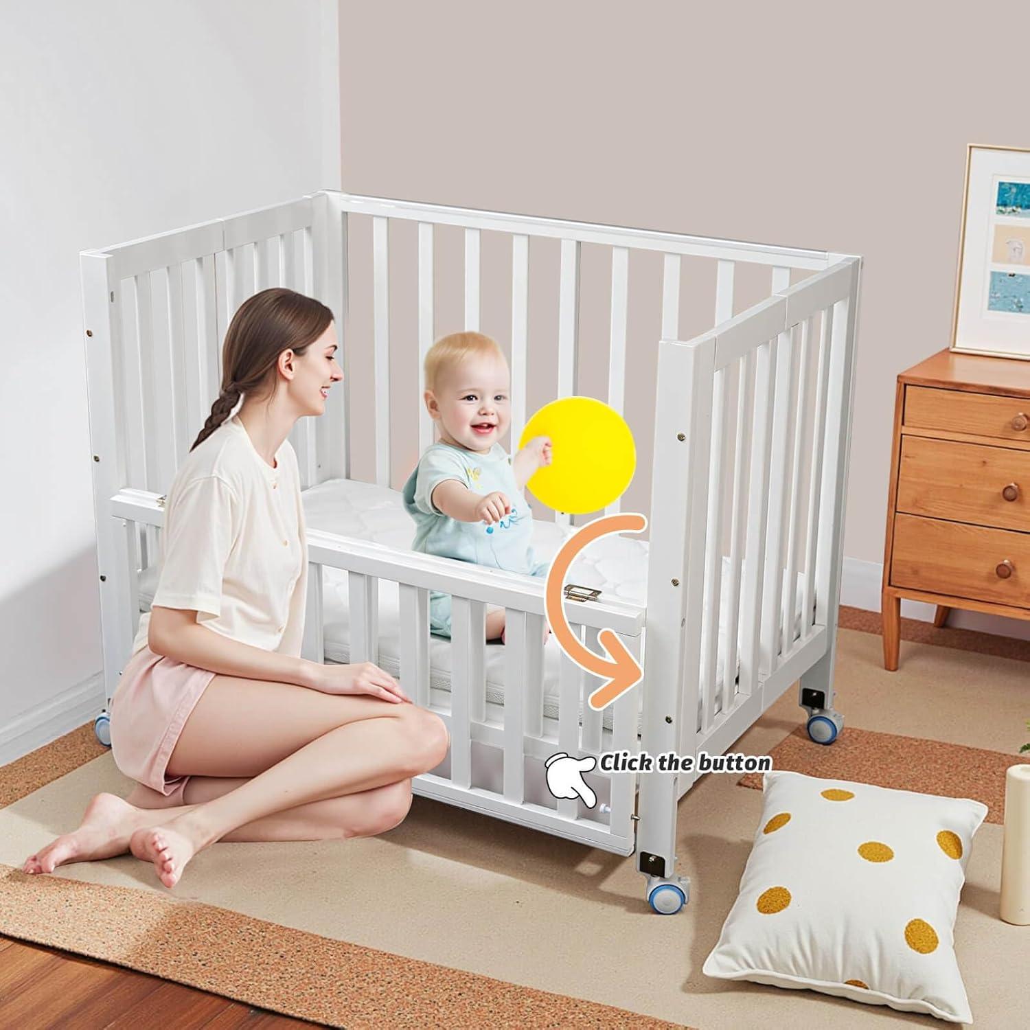 Cuna de Lado Plegable Flwrgirl Blanca 4 en 1 con Colchón