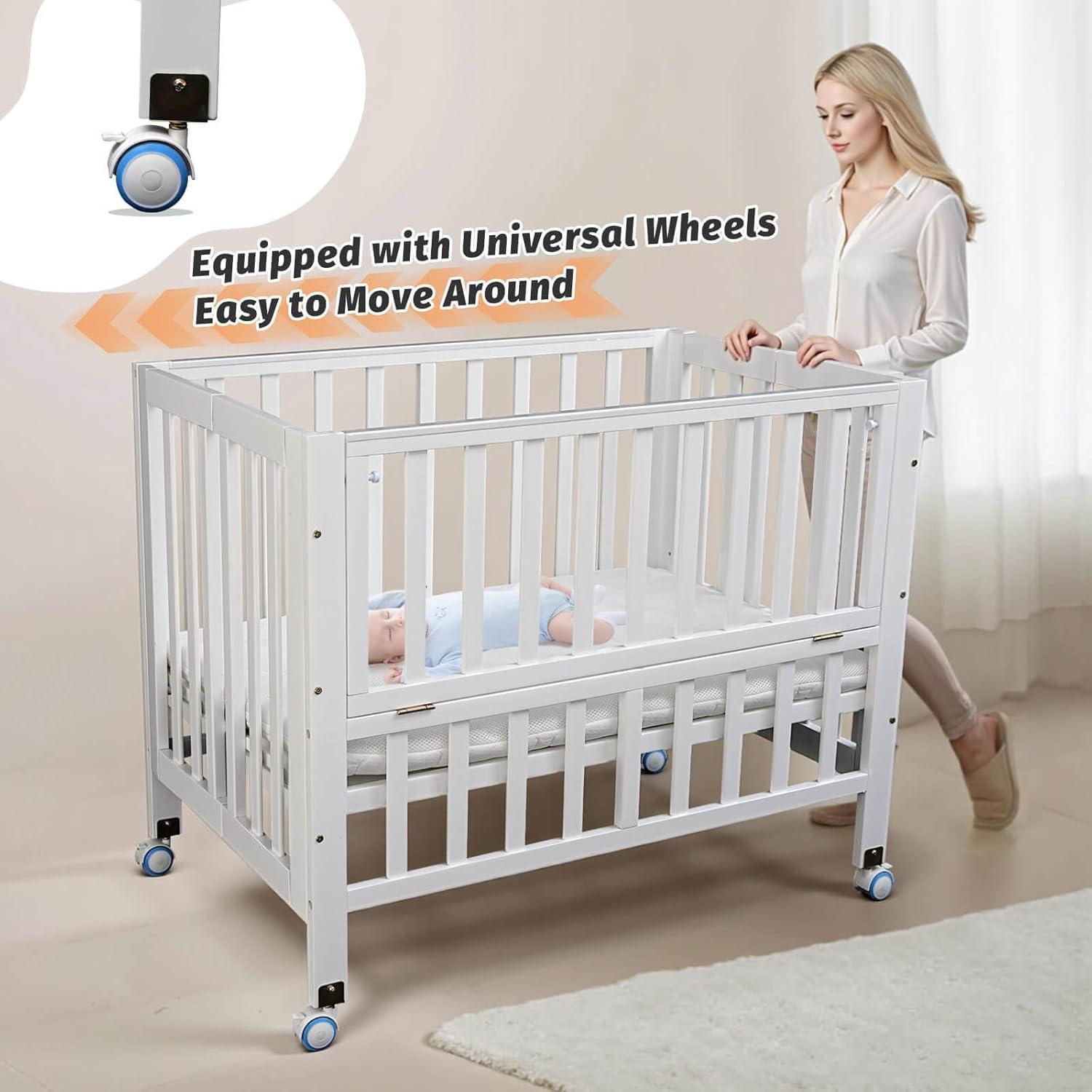 Cuna de Lado Plegable Flwrgirl Blanca 4 en 1 con Colchón