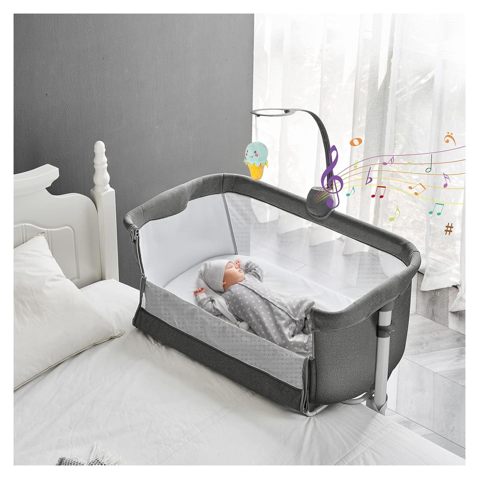 Cuna de Lado Yacul Gris con Caja de Música 2 en 1 Ajustable