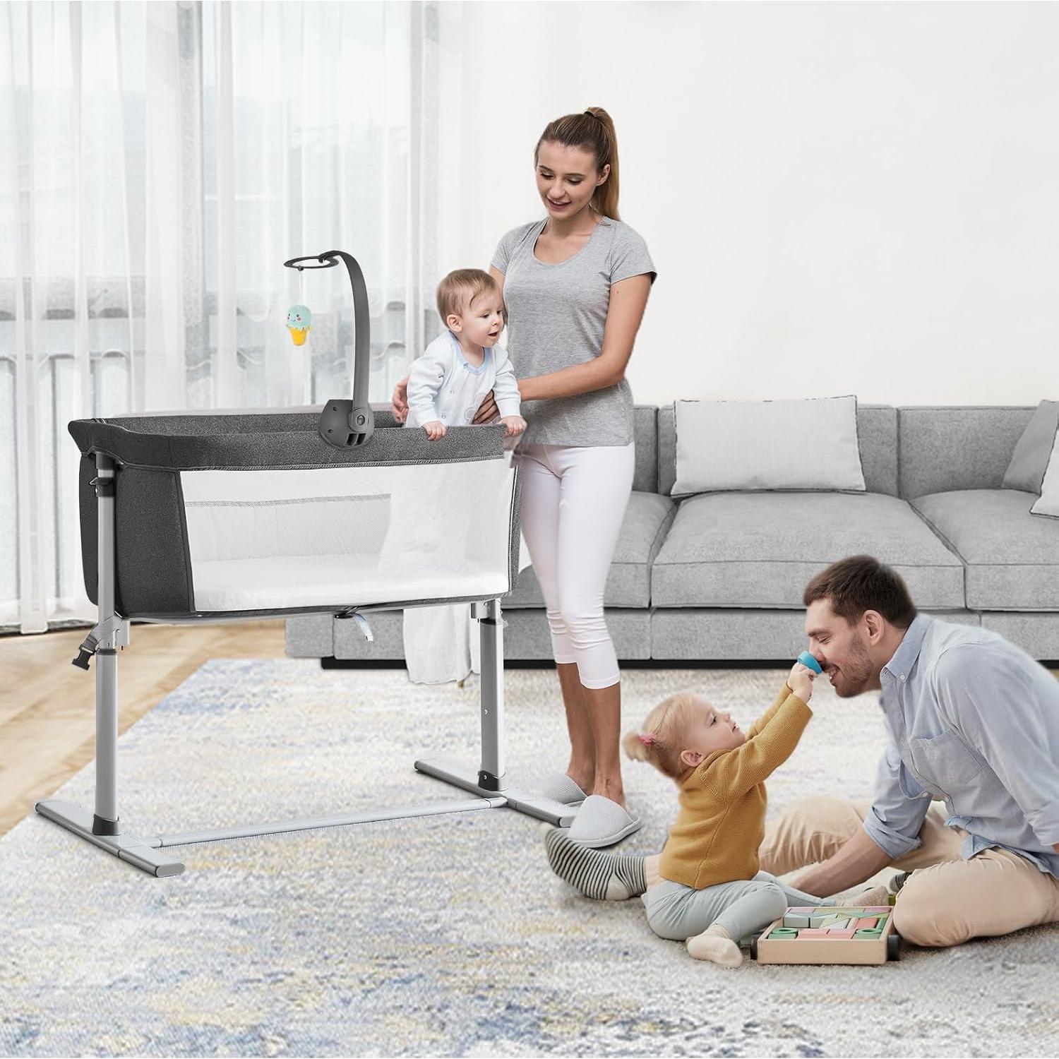 Cuna de Lado Yacul Gris con Caja de Música 2 en 1 Ajustable