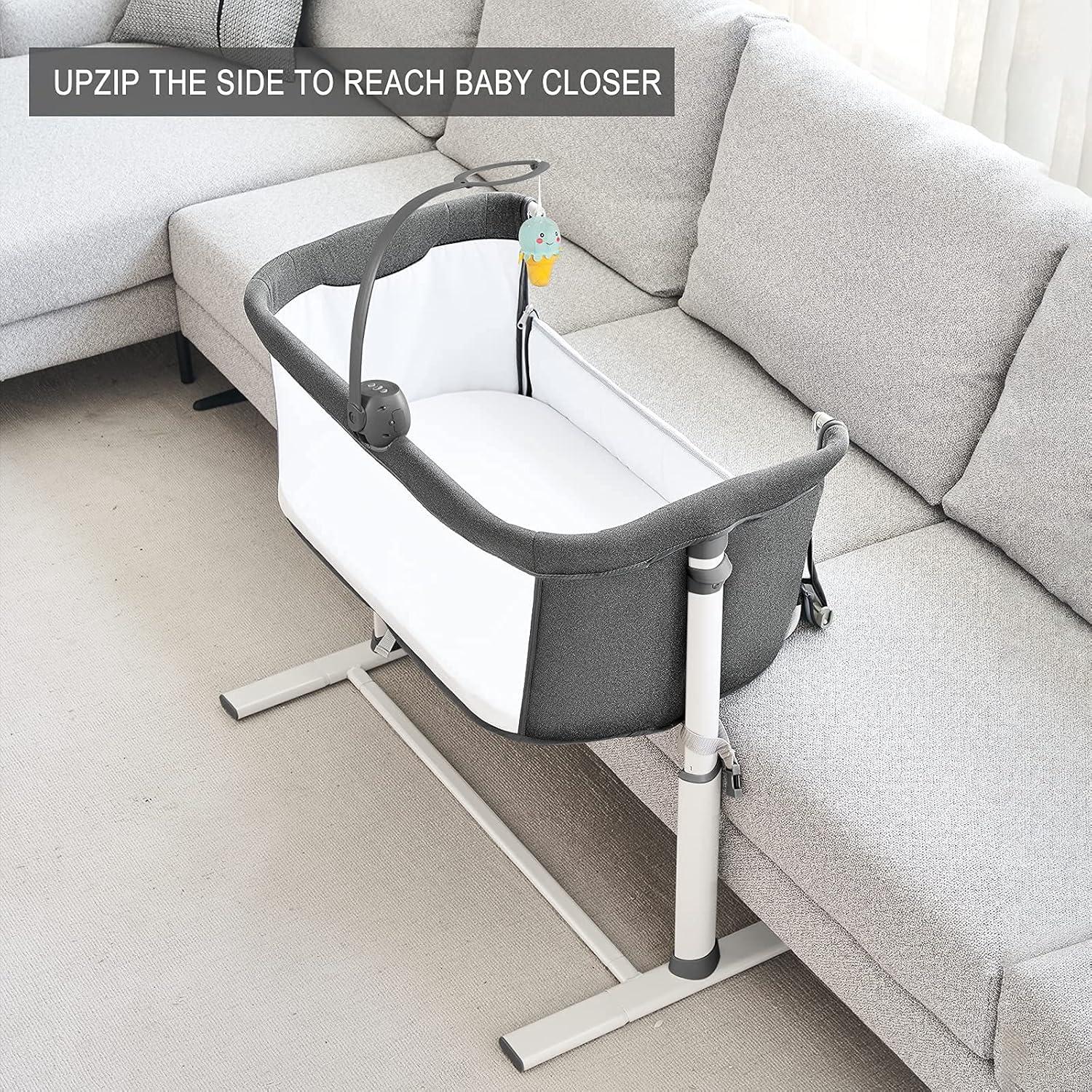 Cuna de Lado Yacul Gris con Caja de Música 2 en 1 Ajustable