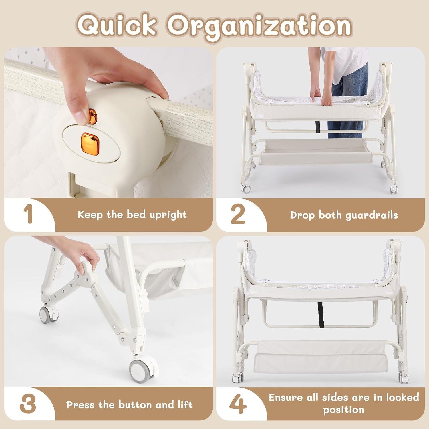 Cuna Lateral 5 en 1 FYYWBABY Beige con Mesa de Cambiar