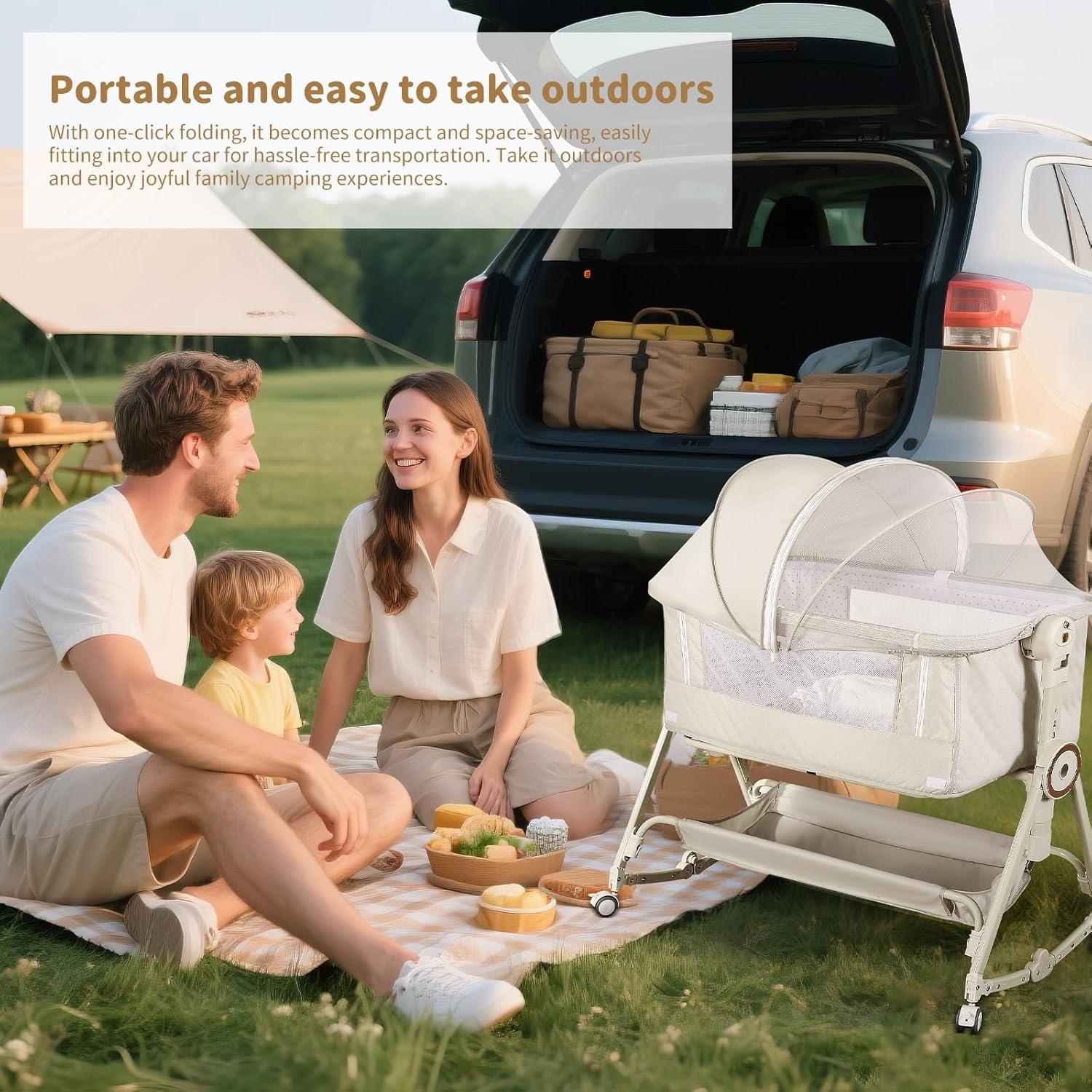 Cuna Lateral 5 en 1 FYYWBABY Beige con Mesa de Cambiar