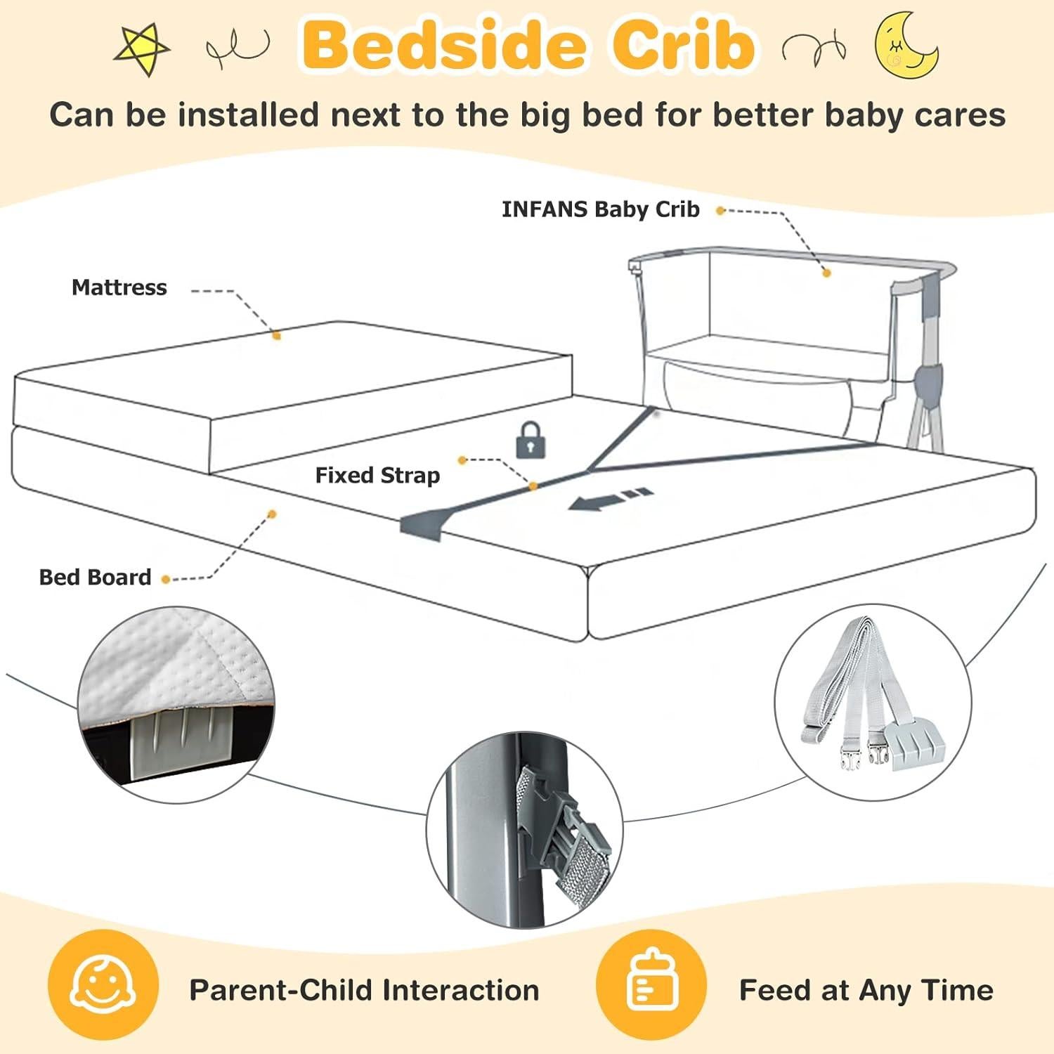 Cuna de Lado INFANS para Bebés Ajustable con Almacenamiento