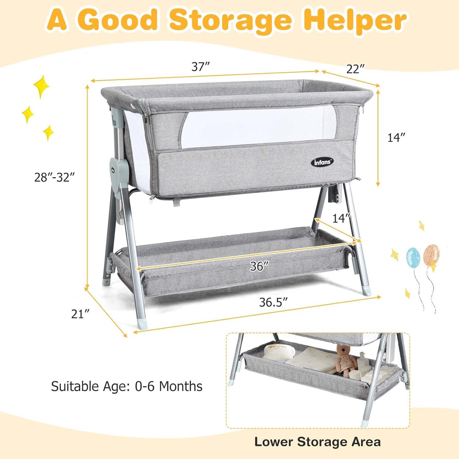 Cuna de Lado INFANS para Bebés Ajustable con Almacenamiento