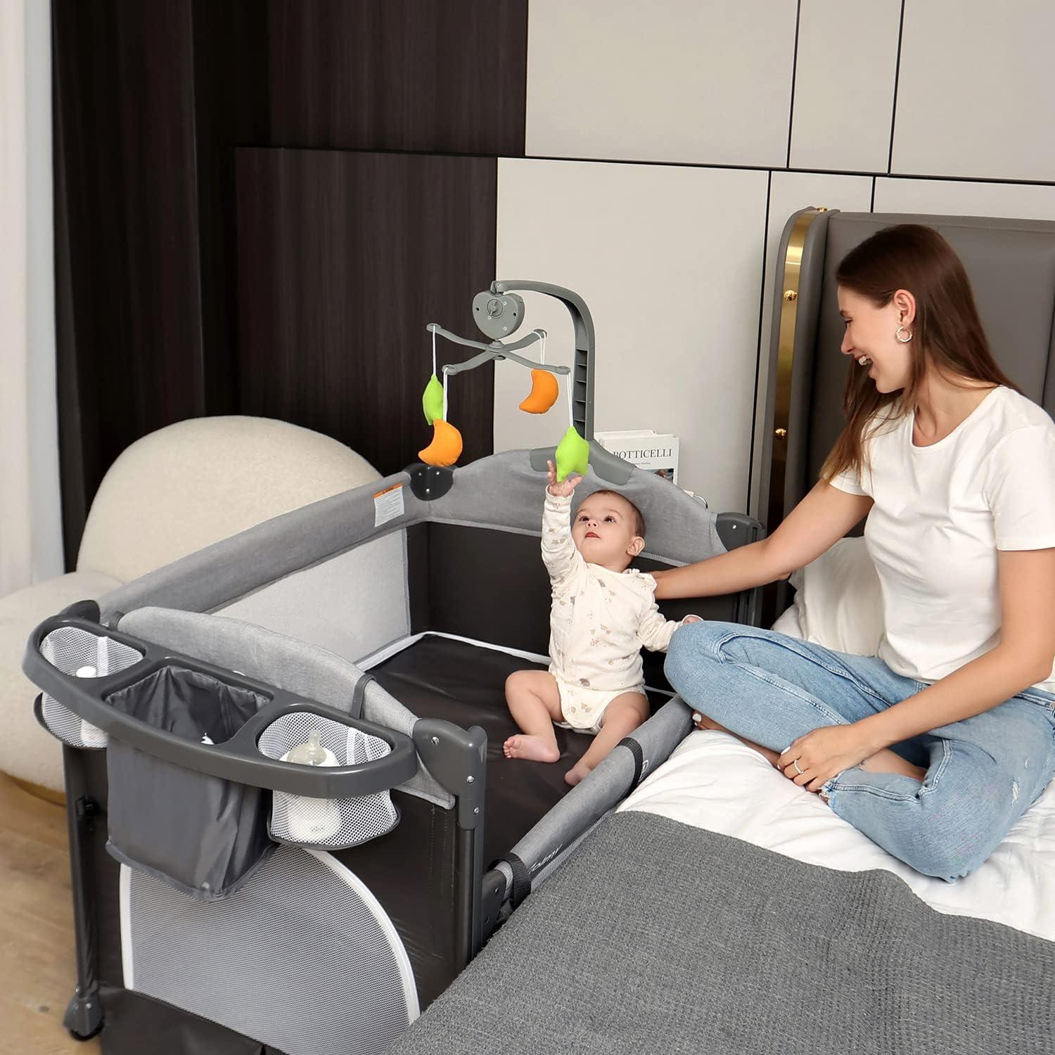 Cuna Lateral Zdolmy 4 en 1 para Bebés con Mesa de Cambio