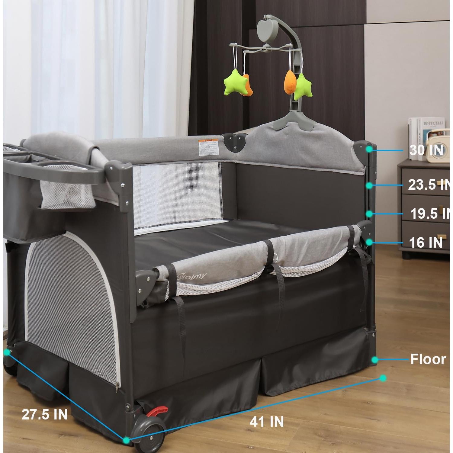 Cuna Lateral Zdolmy 4 en 1 para Bebés con Mesa de Cambio