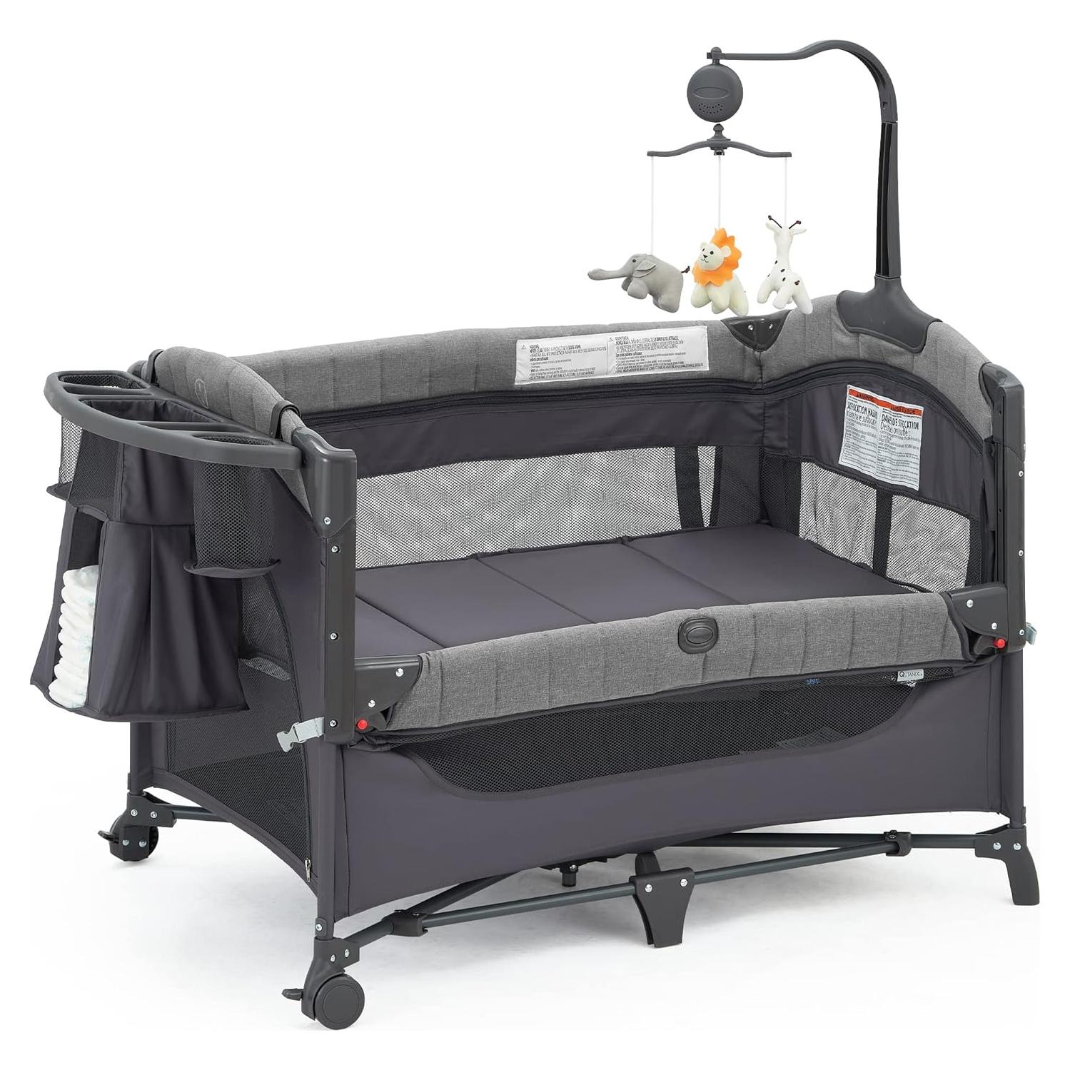 Cuna Lateral QUTANIX 5 en 1 con Mesa de Cambio y Móvil