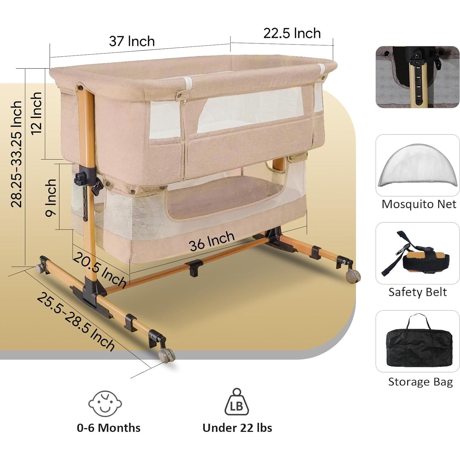 Cuna 3 en 1 Cutebeams Rosa con Colchón y Lados de Malla