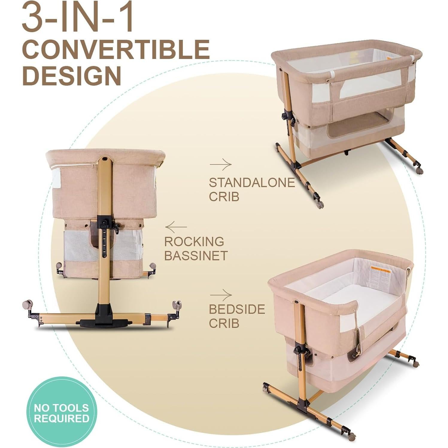 Cuna 3 en 1 Cutebeams Rosa con Colchón y Lados de Malla