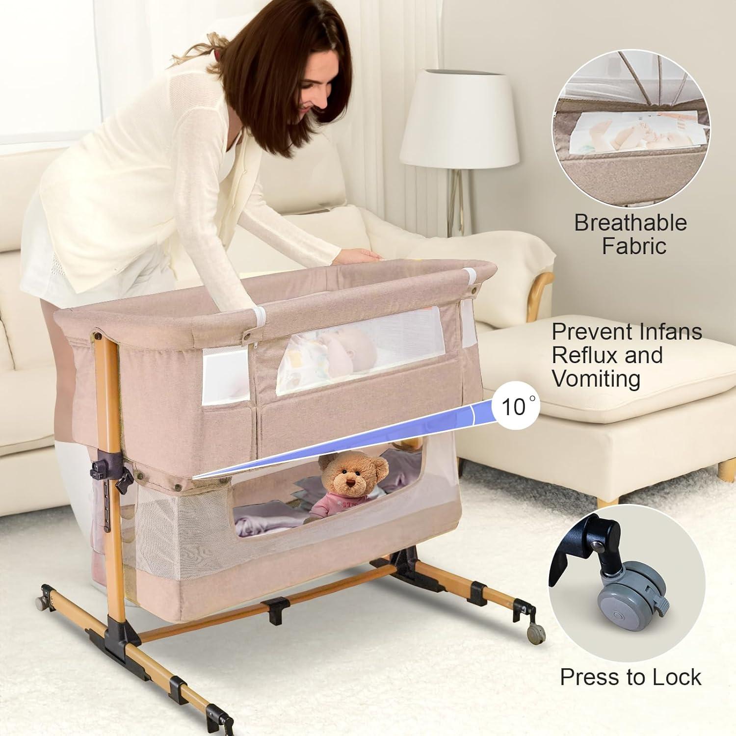 Cuna 3 en 1 Cutebeams Rosa con Colchón y Lados de Malla