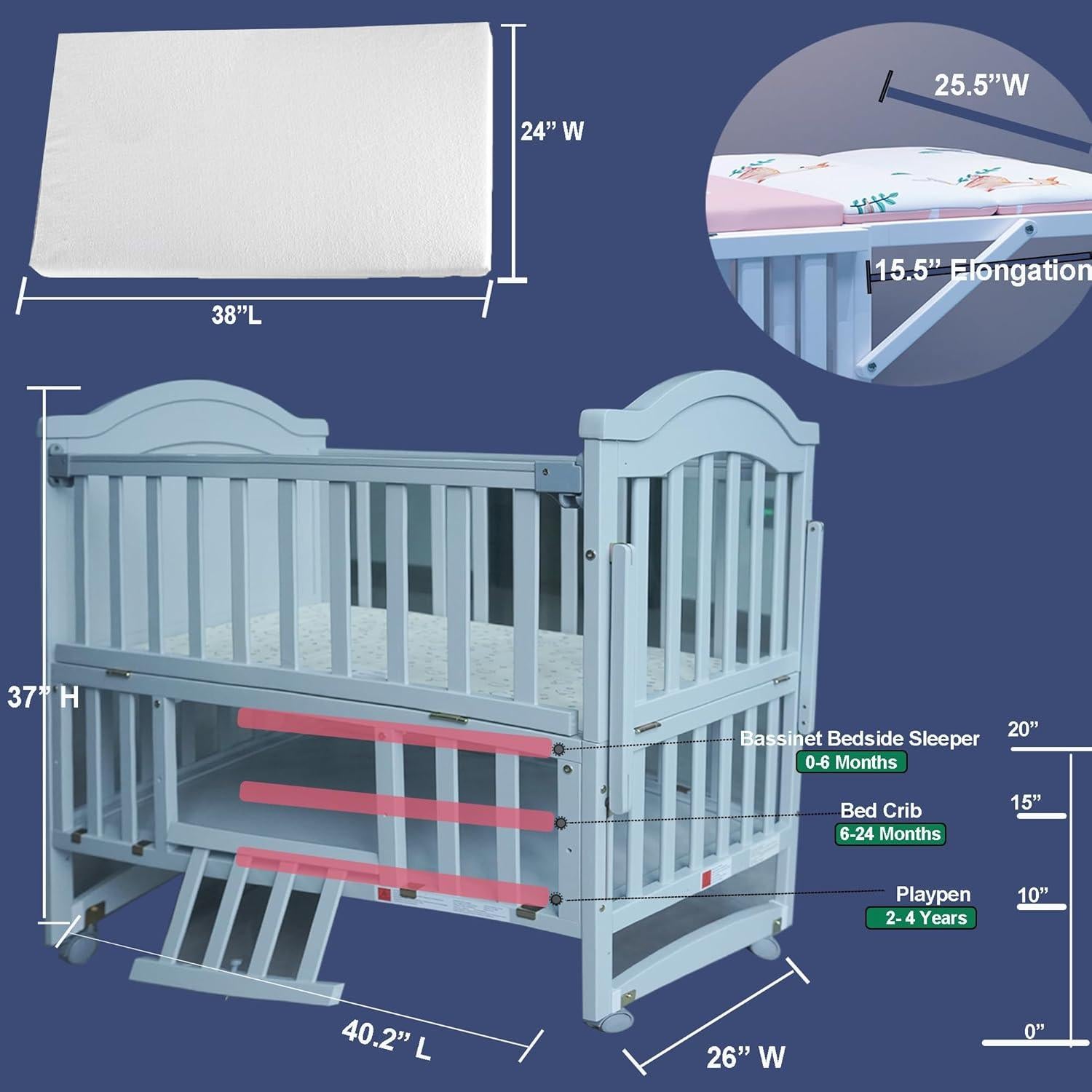 Cuna Mini Portátil Styhigh 4 en 1 con Colchón Viscoelástico