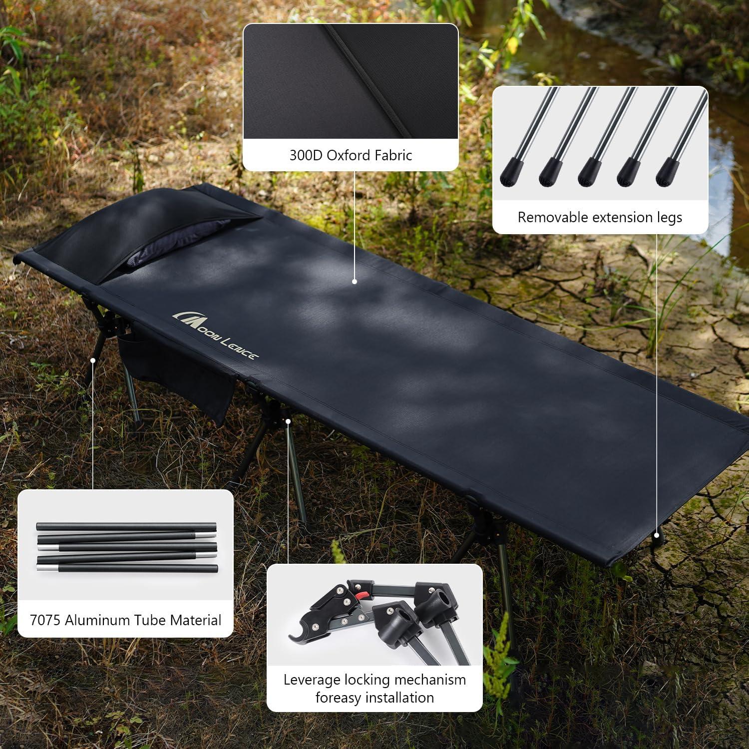 Cama de Camping Plegable MOON LENCE Ajustable 150 kg Negra