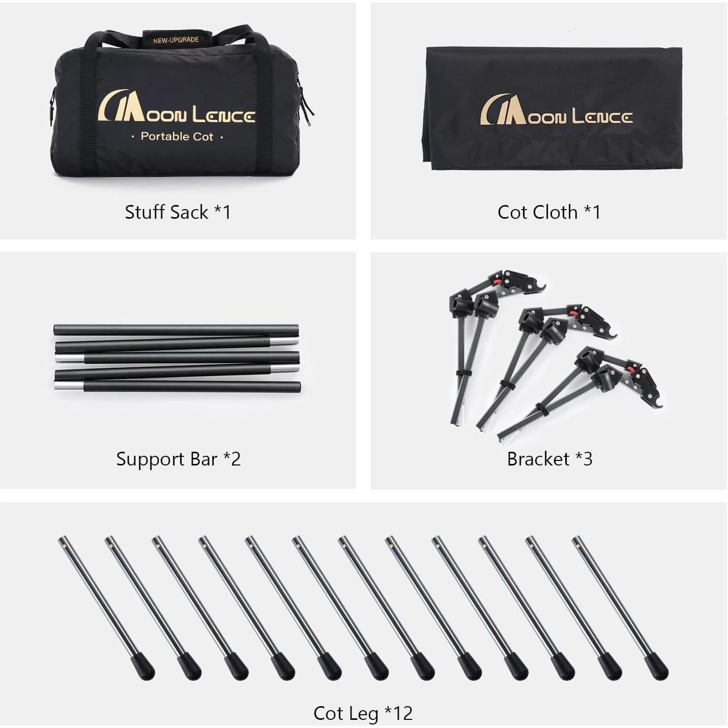 Cama de Camping Plegable MOON LENCE Ajustable 150 kg Negra