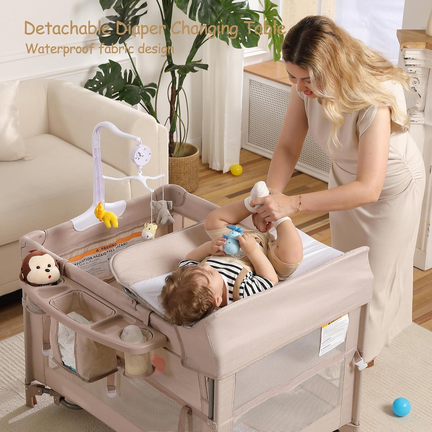 Cuna de Viaje 5 en 1 Jekeu, Parque Infantil Plegable Champán