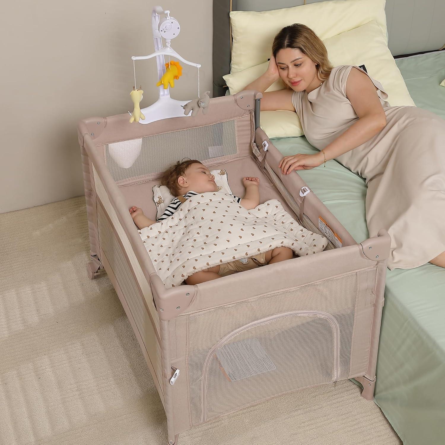 Cuna de Viaje 5 en 1 Jekeu, Parque Infantil Plegable Champán