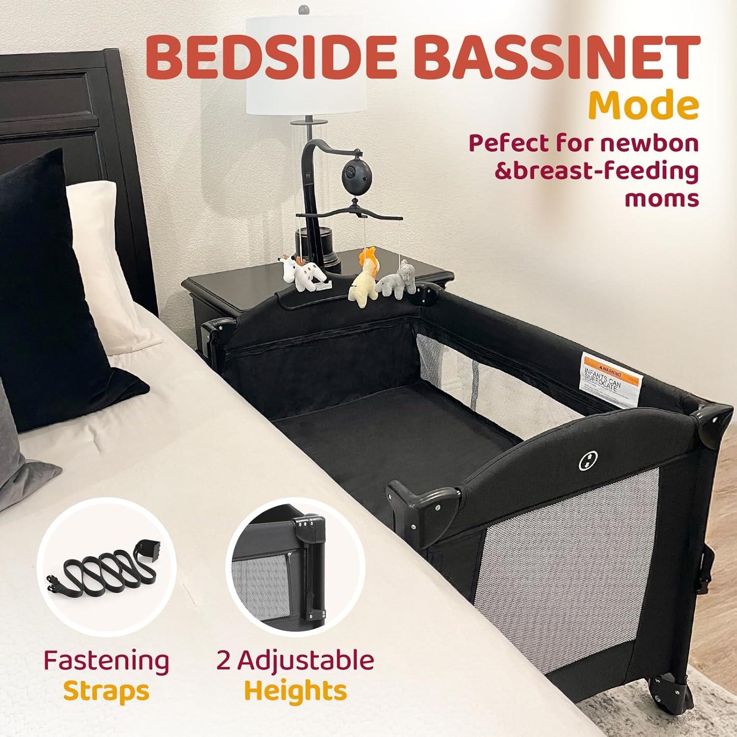 Cuna portátil 5 en 1 HARPPA negra con cambiador y ruedas