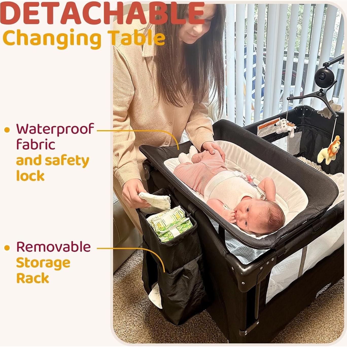 Cuna portátil 5 en 1 HARPPA negra con cambiador y ruedas