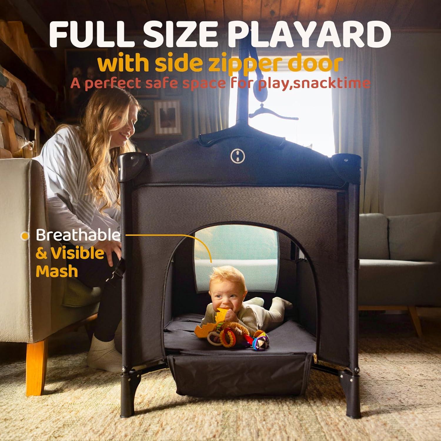 Cuna portátil 5 en 1 HARPPA negra con cambiador y ruedas