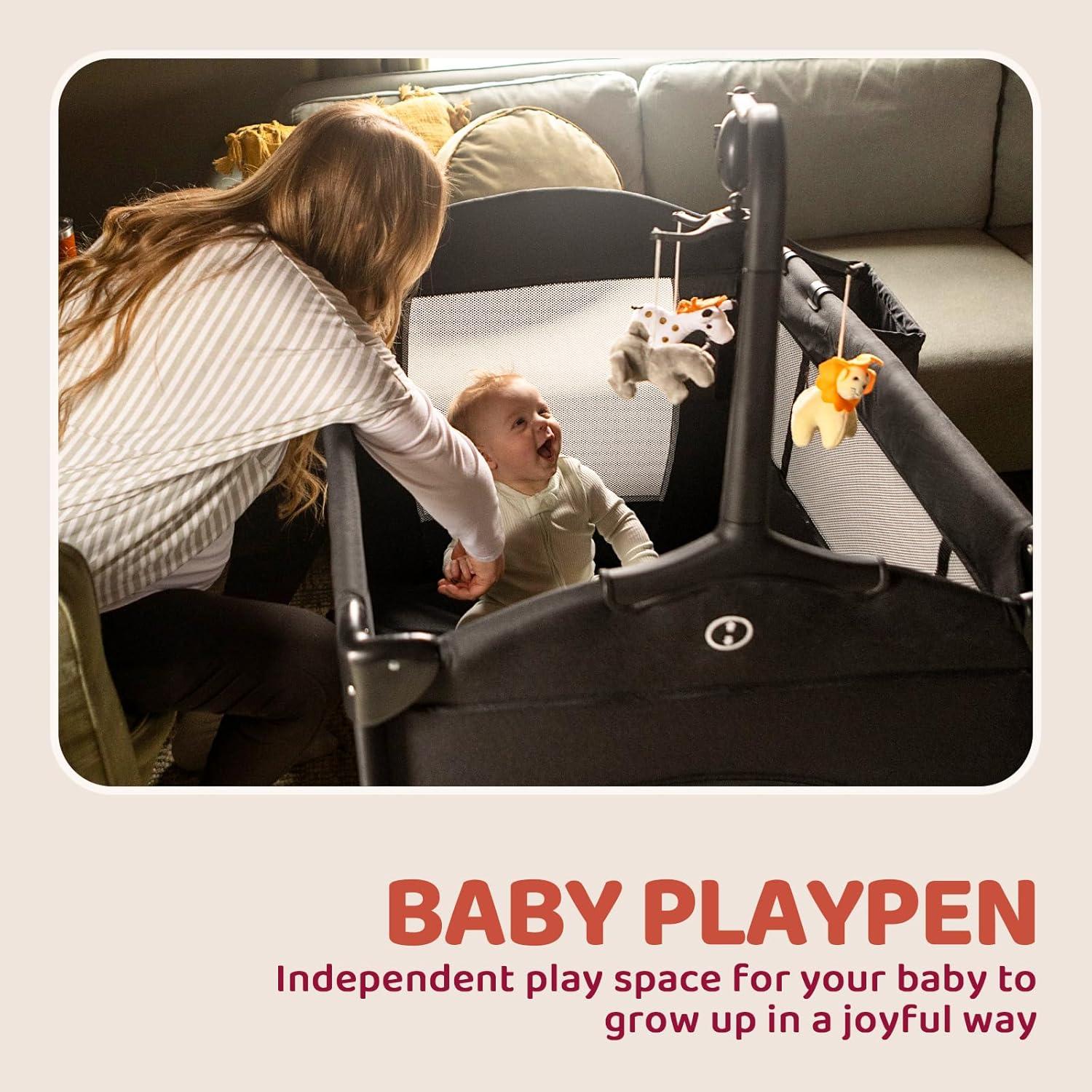 Cuna portátil 5 en 1 HARPPA negra con cambiador y ruedas