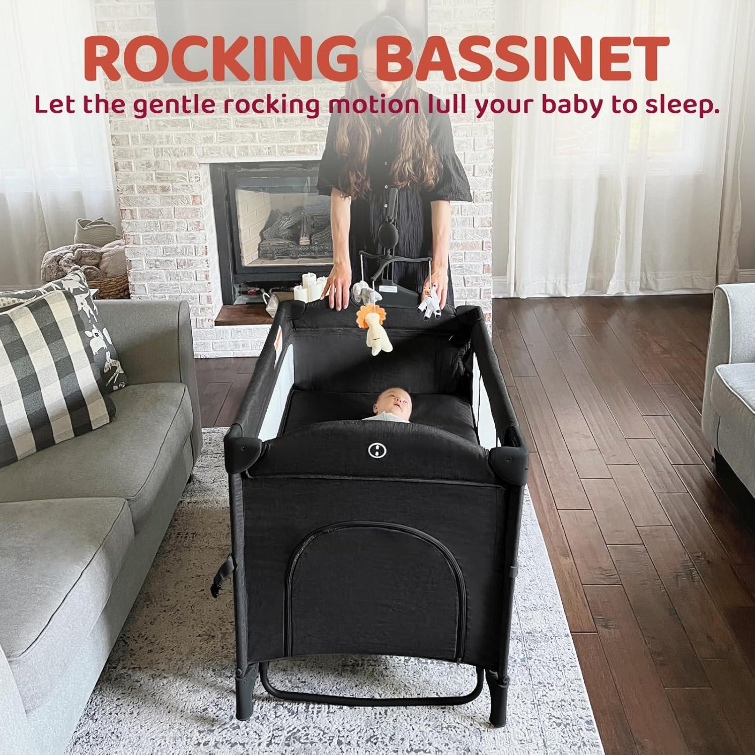 Cuna portátil 5 en 1 HARPPA negra con cambiador y ruedas