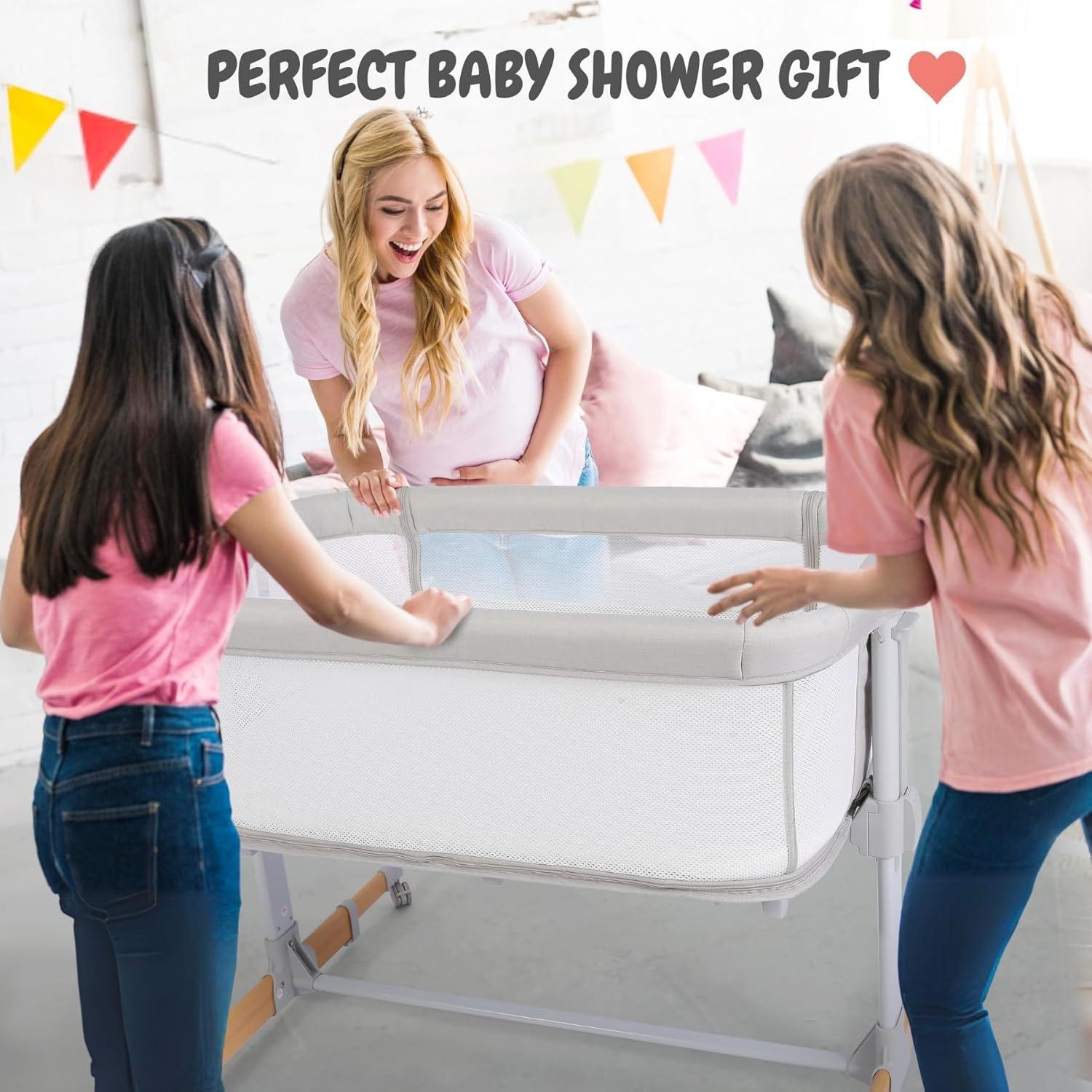 Cuna Lateral 3 en 1 Bicystar Gris con Colchón y Ruedas