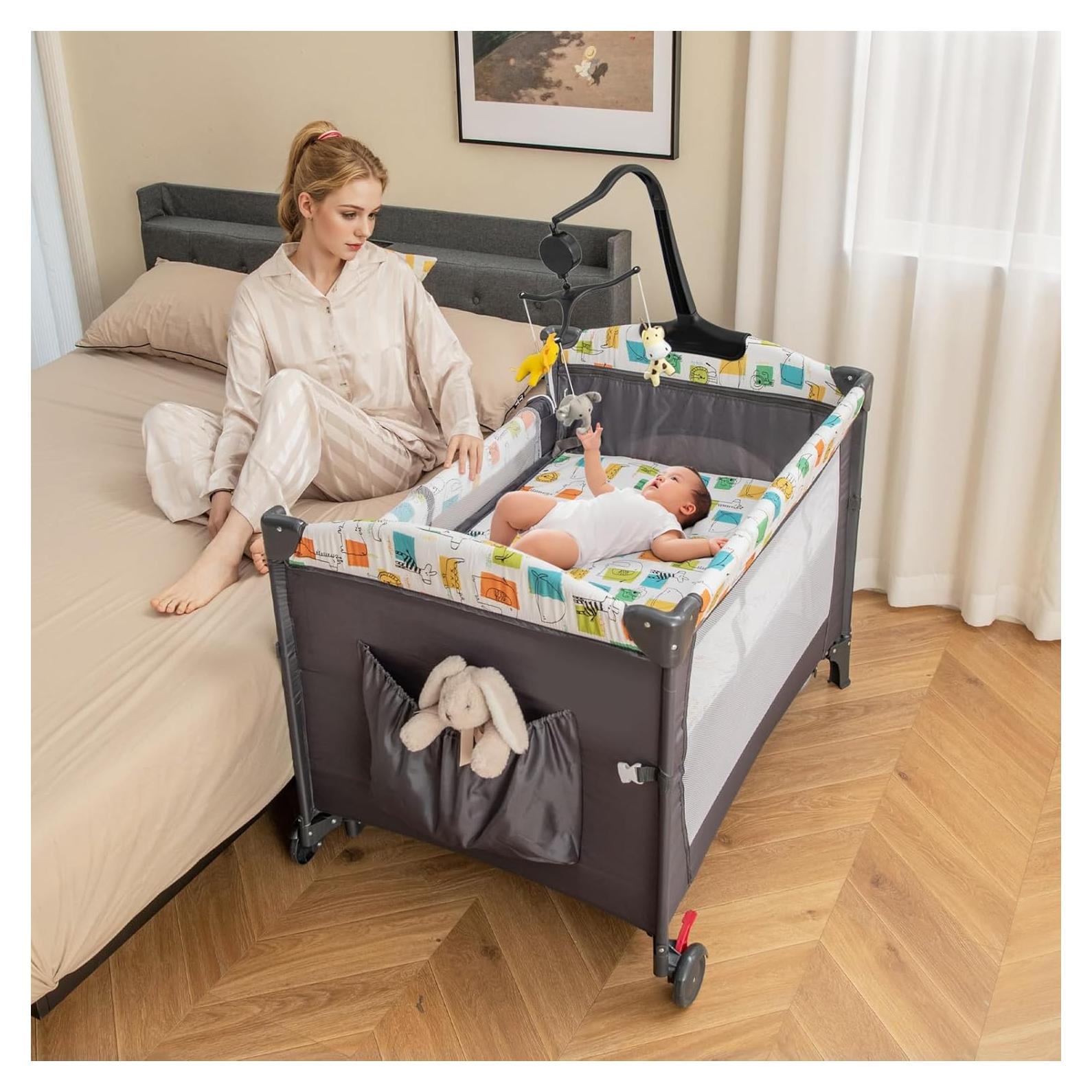 Cuna Lateral Honey Joy 6-en-1 Pack and Play Gris