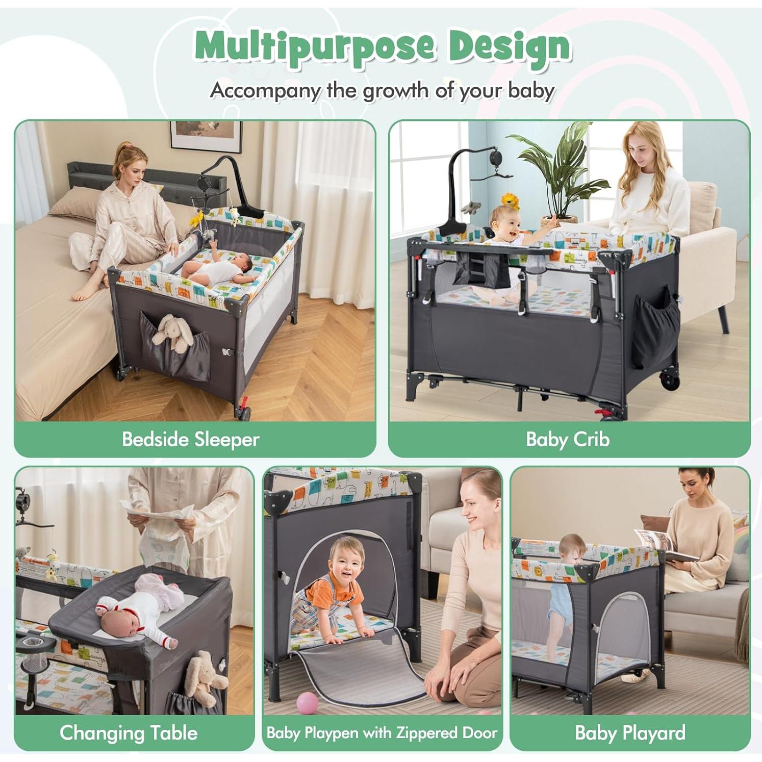 Cuna Lateral Honey Joy 6-en-1 Pack and Play Gris