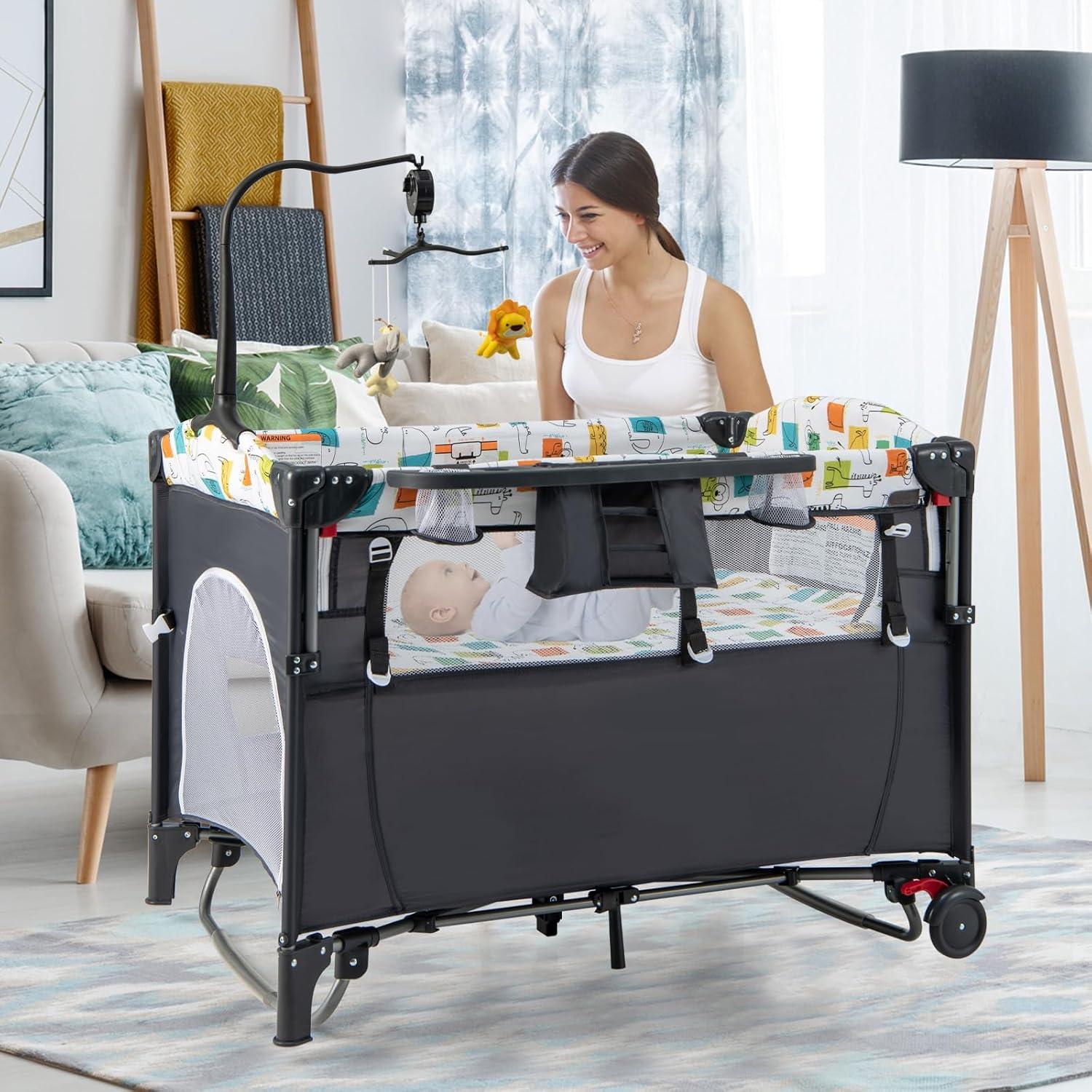 Cuna Lateral Honey Joy 6-en-1 Pack and Play Gris