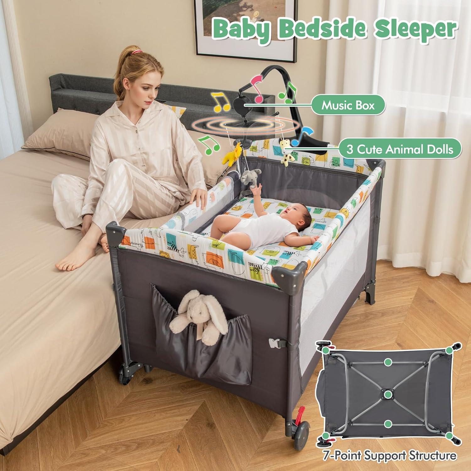 Cuna Lateral Honey Joy 6-en-1 Pack and Play Gris