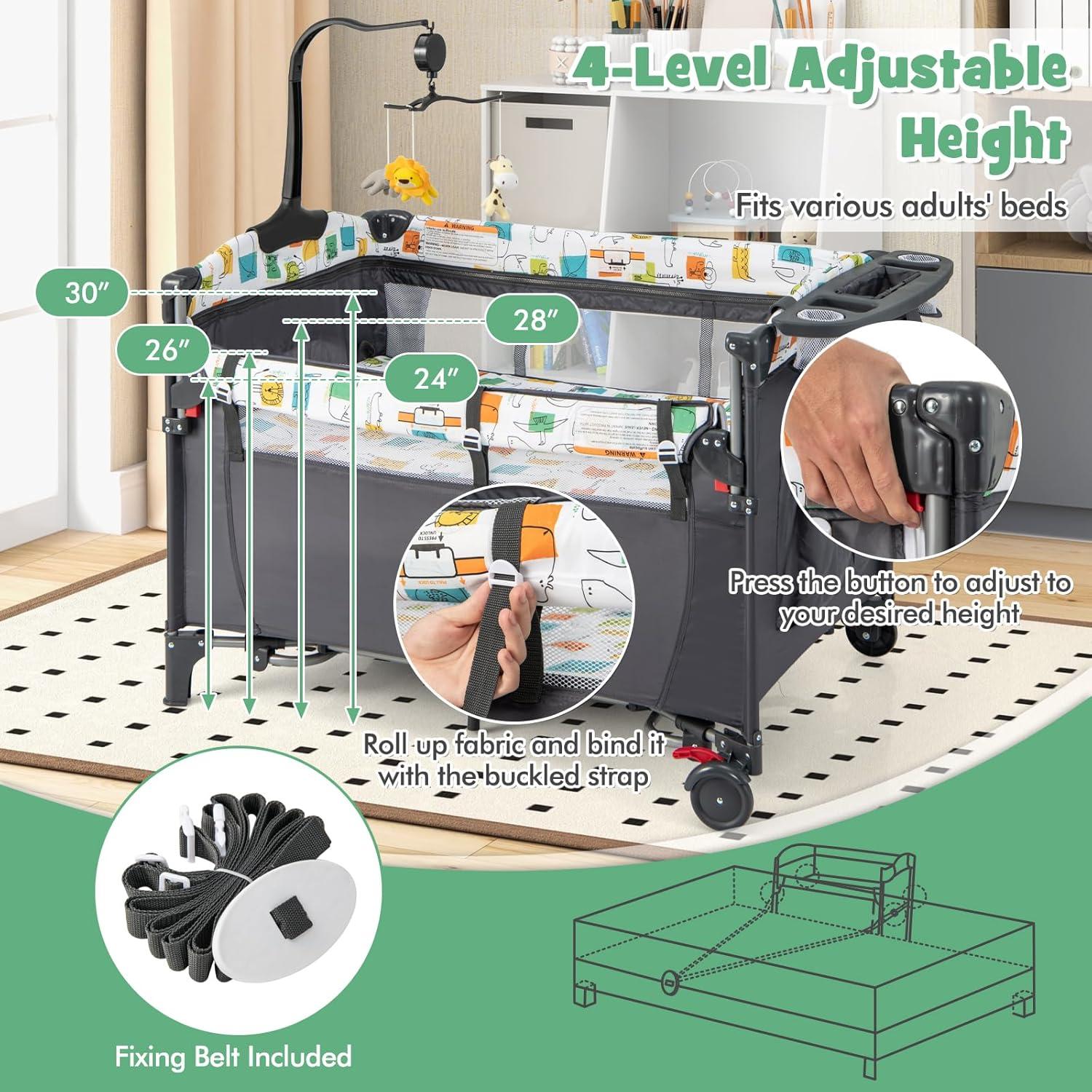 Cuna Lateral Honey Joy 6-en-1 Pack and Play Gris