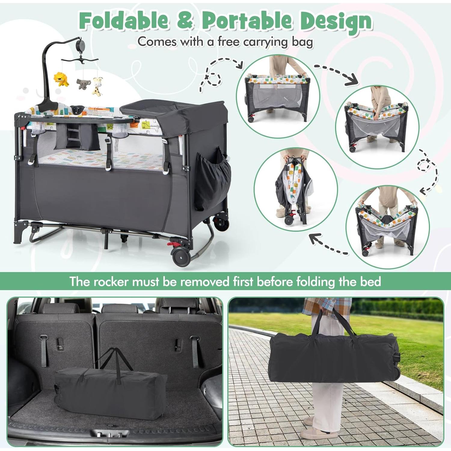 Cuna Lateral Honey Joy 6-en-1 Pack and Play Gris