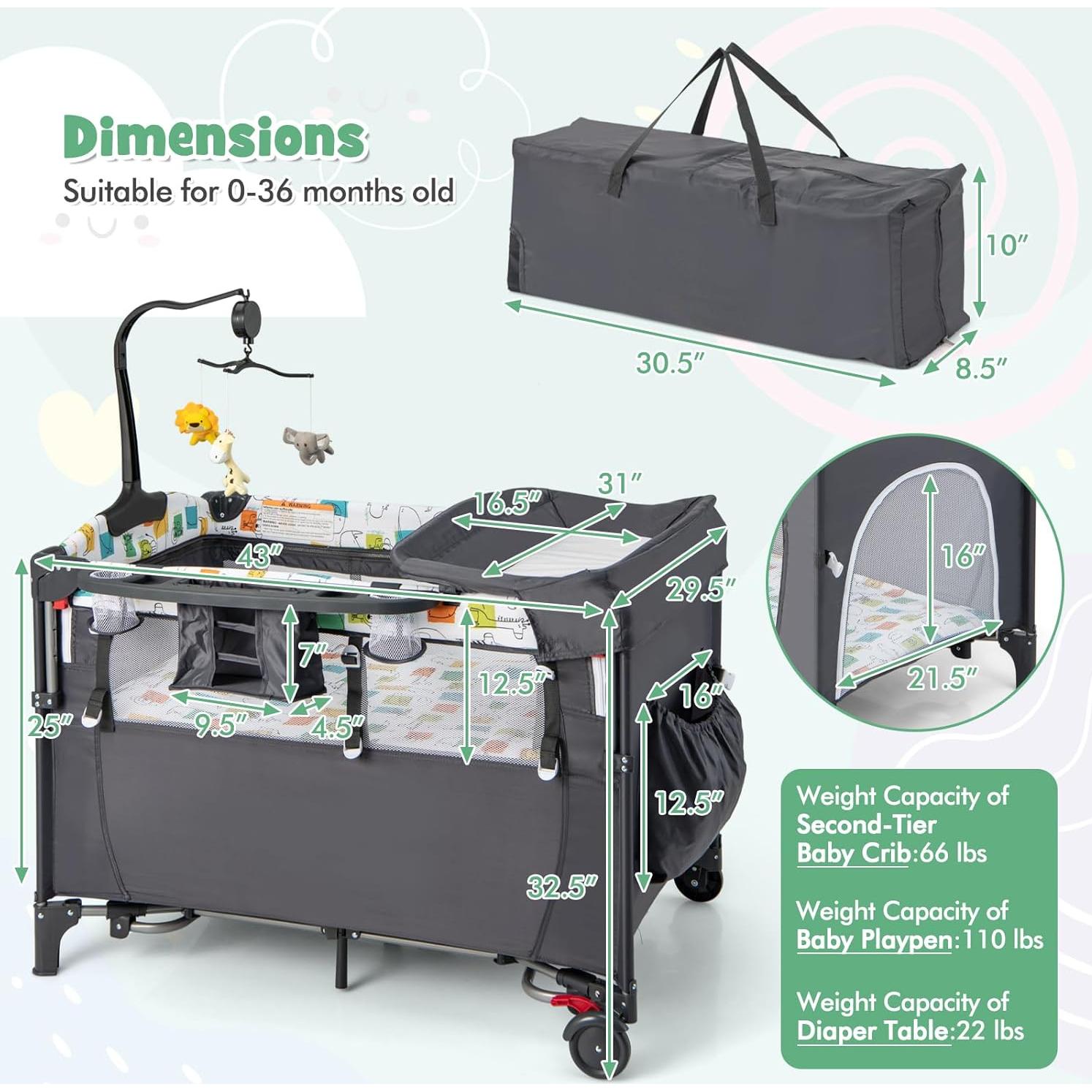 Cuna Lateral Honey Joy 6-en-1 Pack and Play Gris