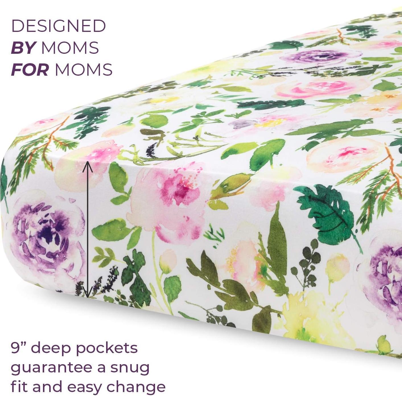 Pobibaby - Paquete de 2 Sábanas Ajustadas para Cuna Floral