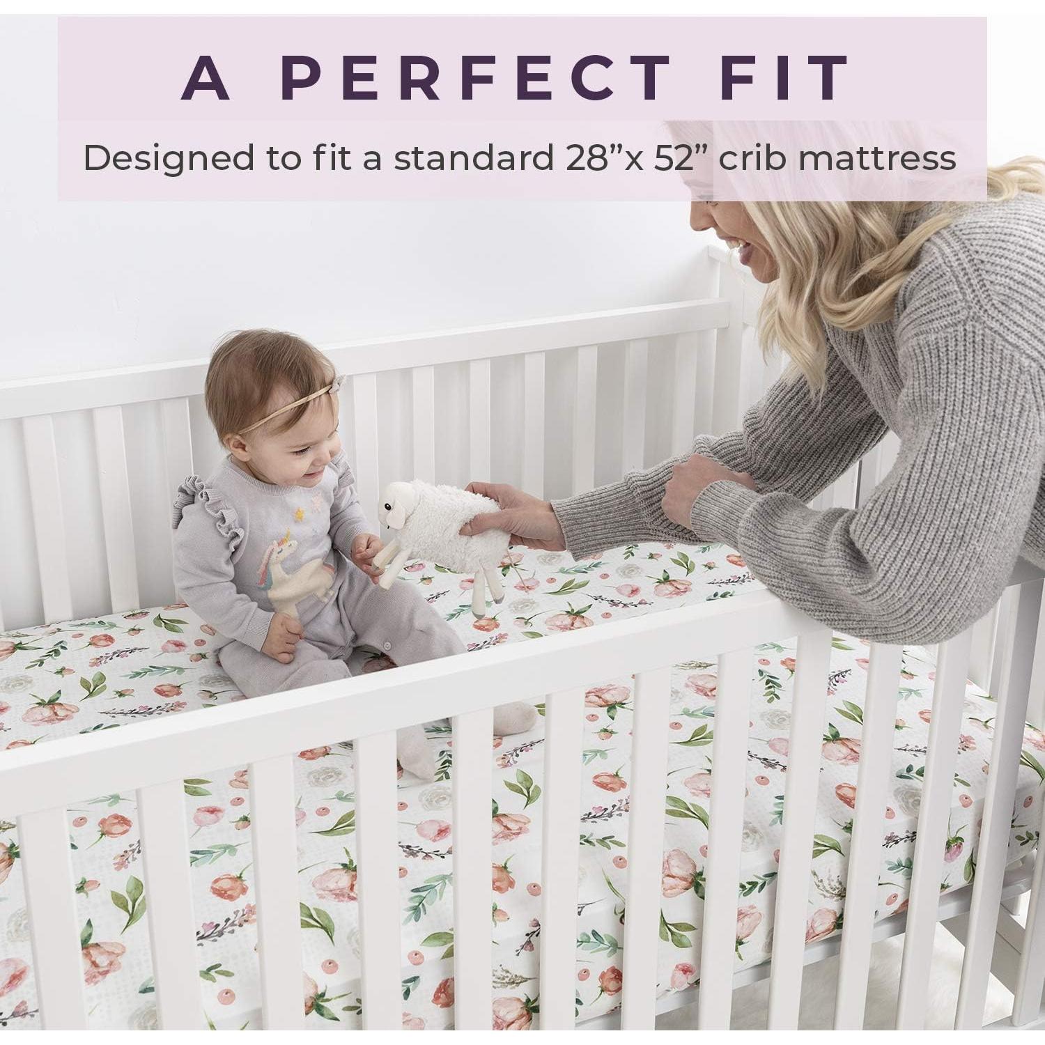 Pobibaby - Paquete de 2 Sábanas Ajustadas para Cuna Floral