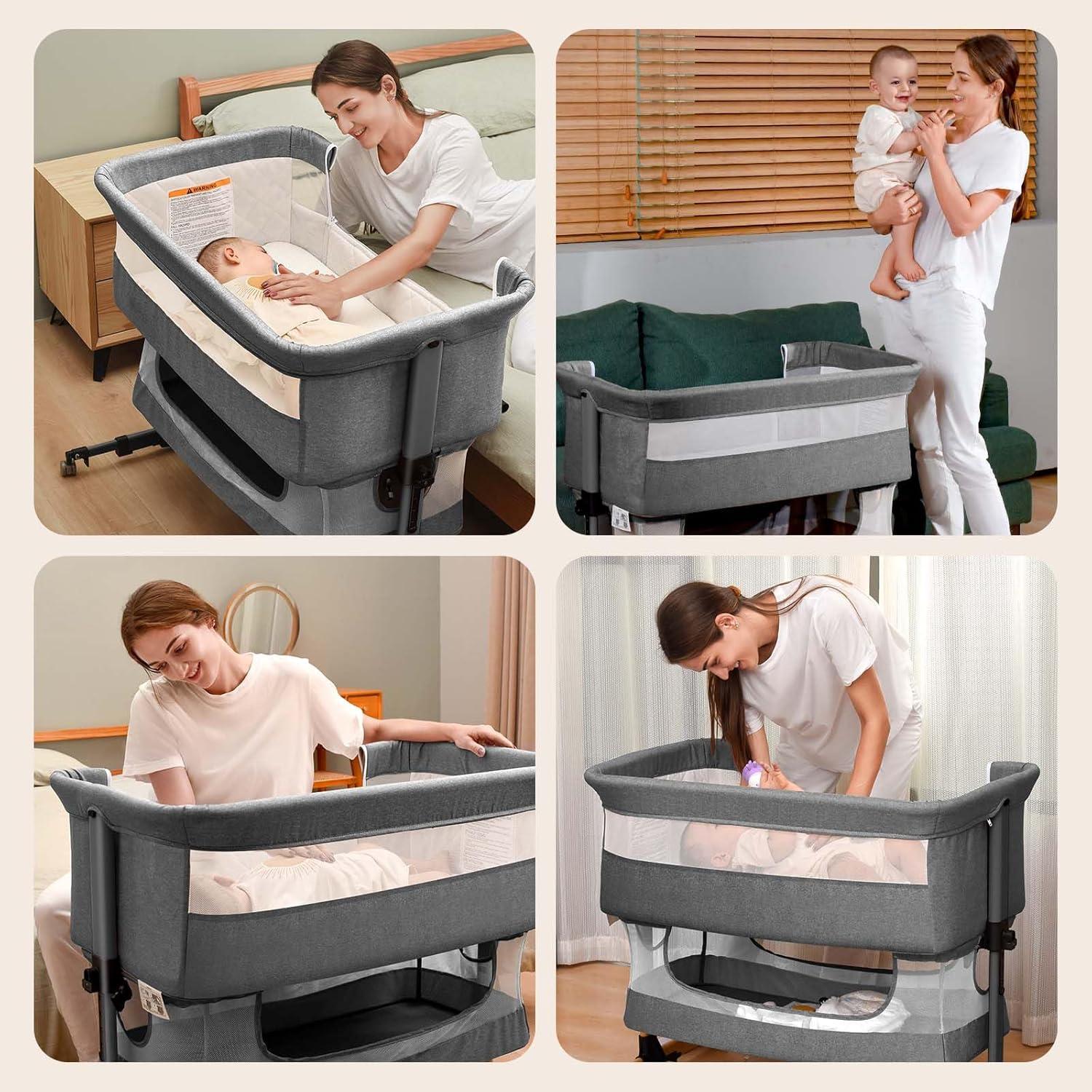 Cuna 3 en 1 Soobaby Gris Ajustable Portátil para Bebés