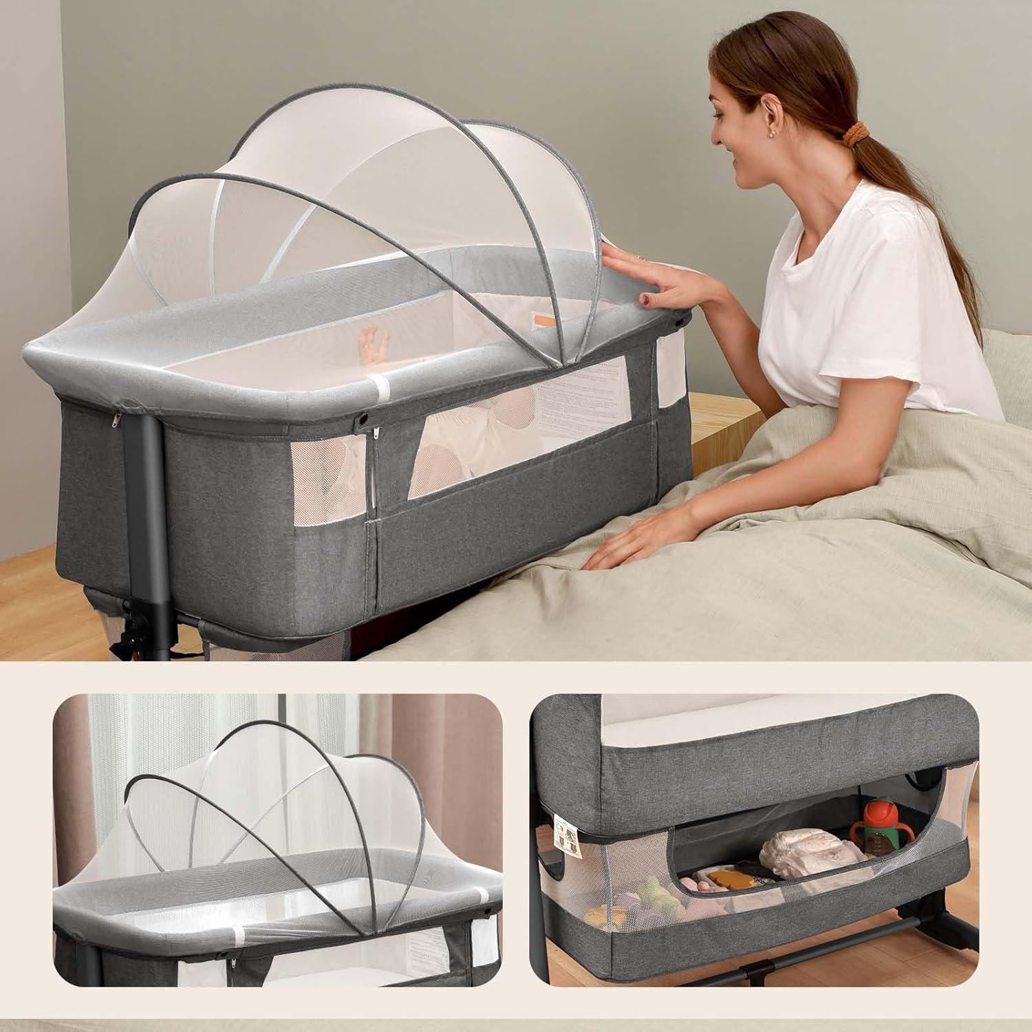 Cuna 3 en 1 Soobaby Gris Ajustable Portátil para Bebés