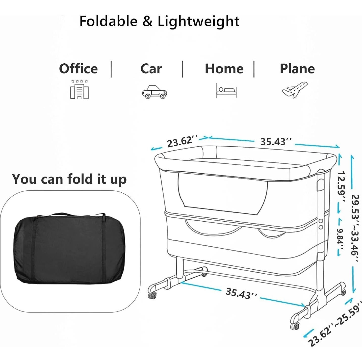 Cuna 3 en 1 Soobaby Gris Ajustable Portátil para Bebés