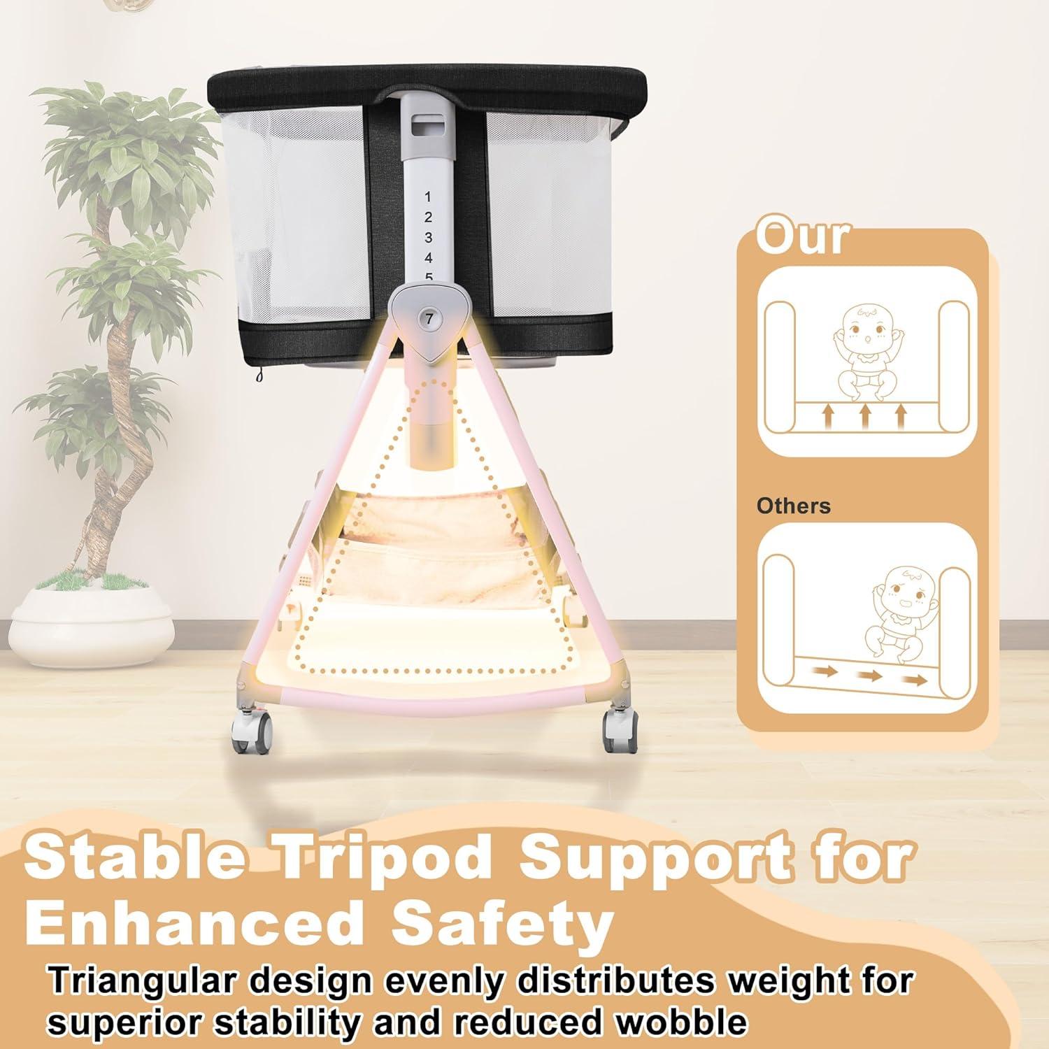 Cuna Lateral 3 en 1 MEICHYUN Negra Plegable con Juguetes