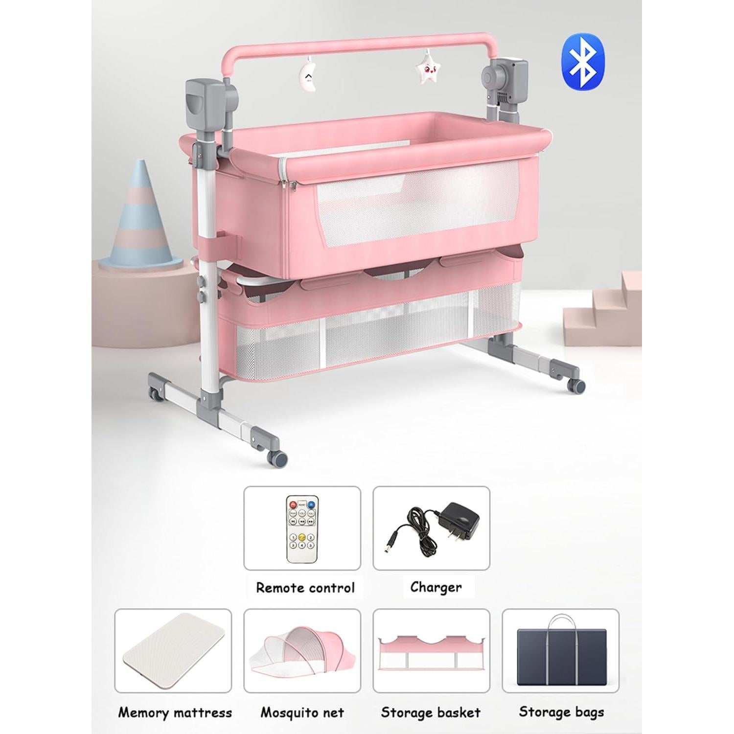 Cuna Lateral Inteligente Suttonbebe 601 Rosa Bluetooth Plegable