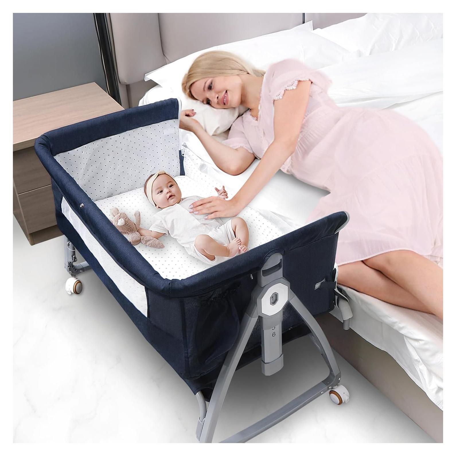 Cuna Lateral Nujett Ajustable 3 en 1 para Bebés Azul Marino