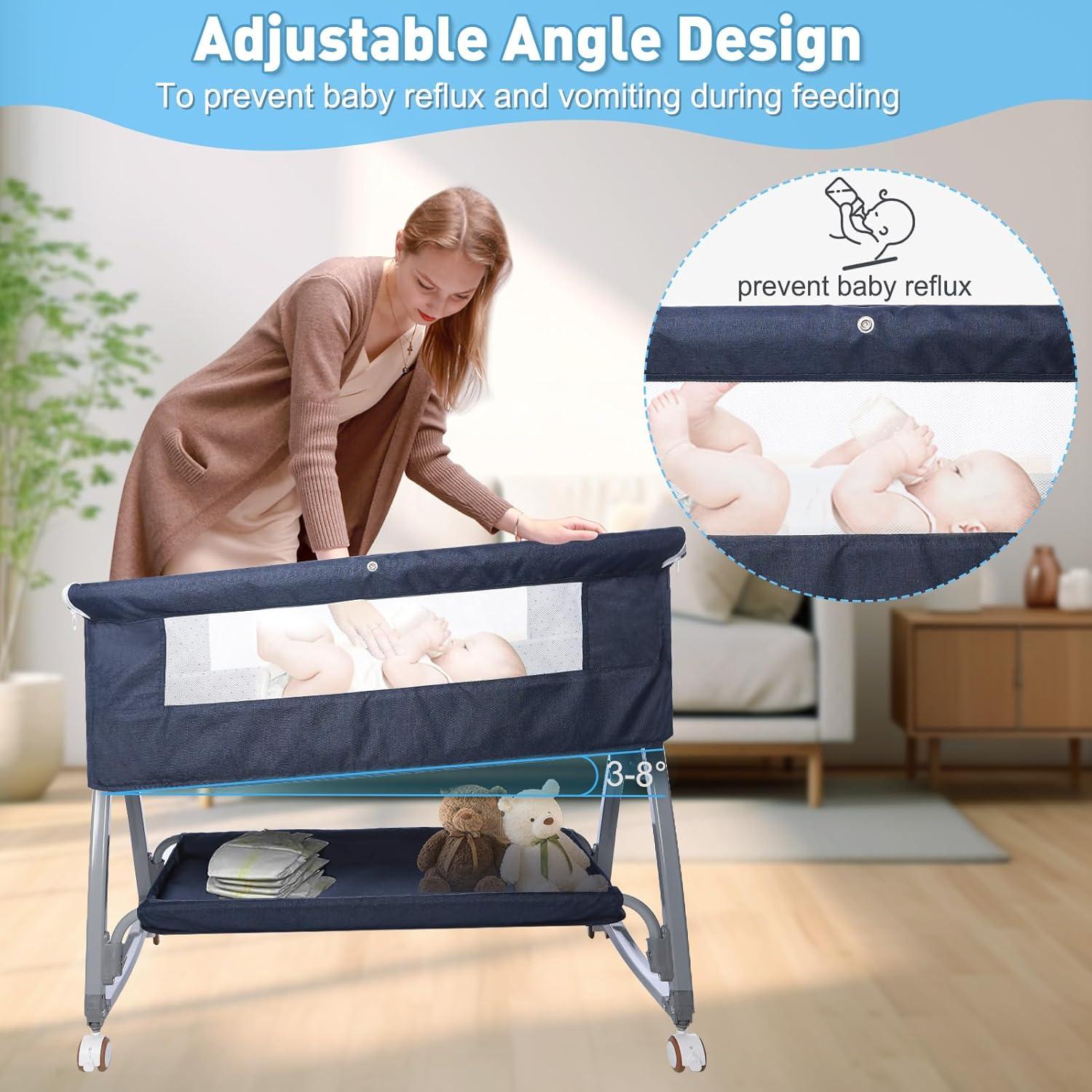 Cuna Lateral Nujett Ajustable 3 en 1 para Bebés Azul Marino