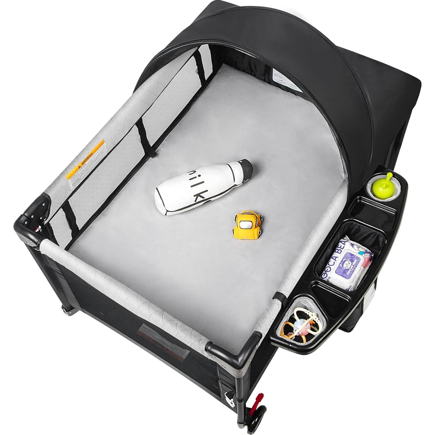 Cuna de Bebé 4 en 1 YoYiCuna Negra con Colchón Impermeable