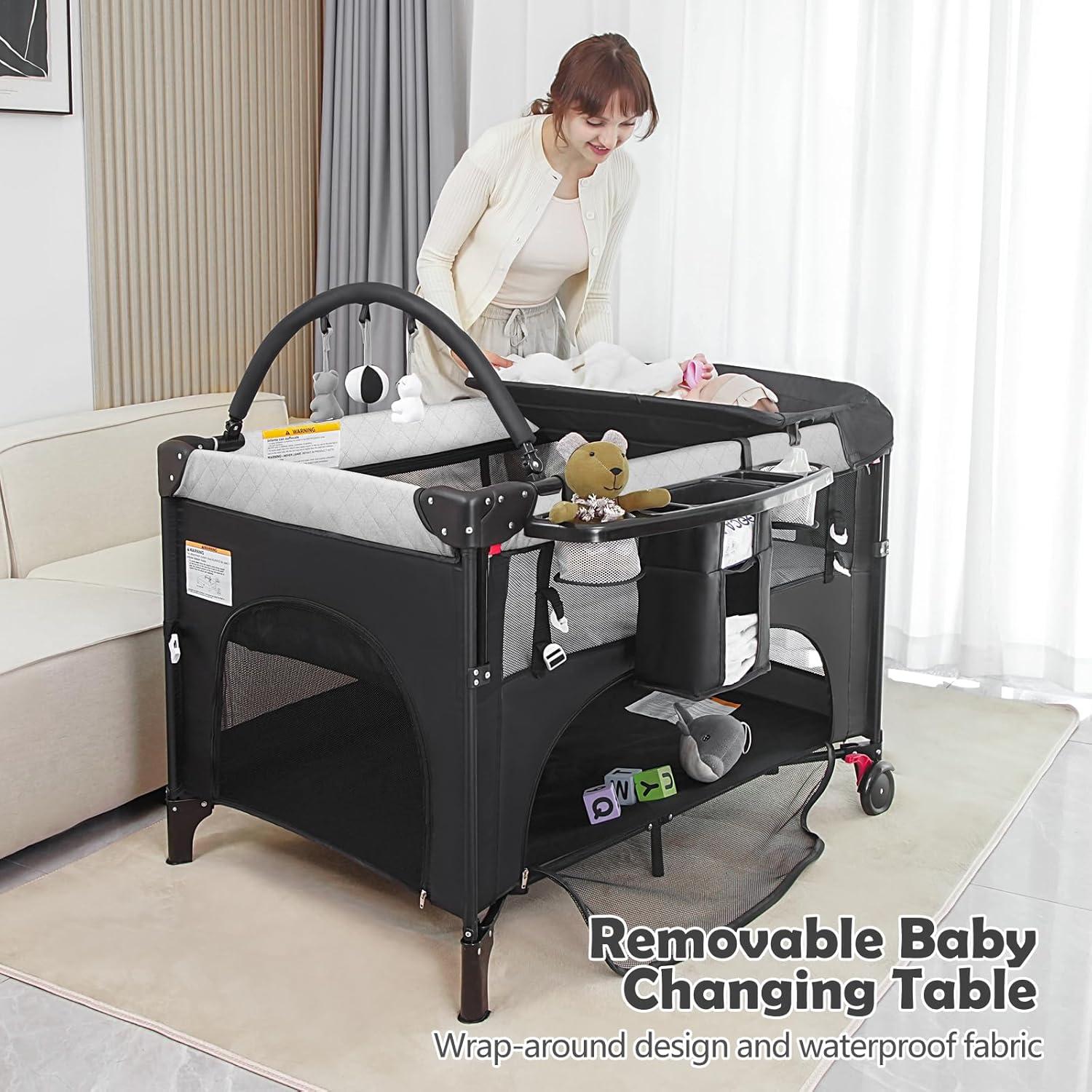 Cuna de Bebé 4 en 1 YoYiCuna Negra con Colchón Impermeable