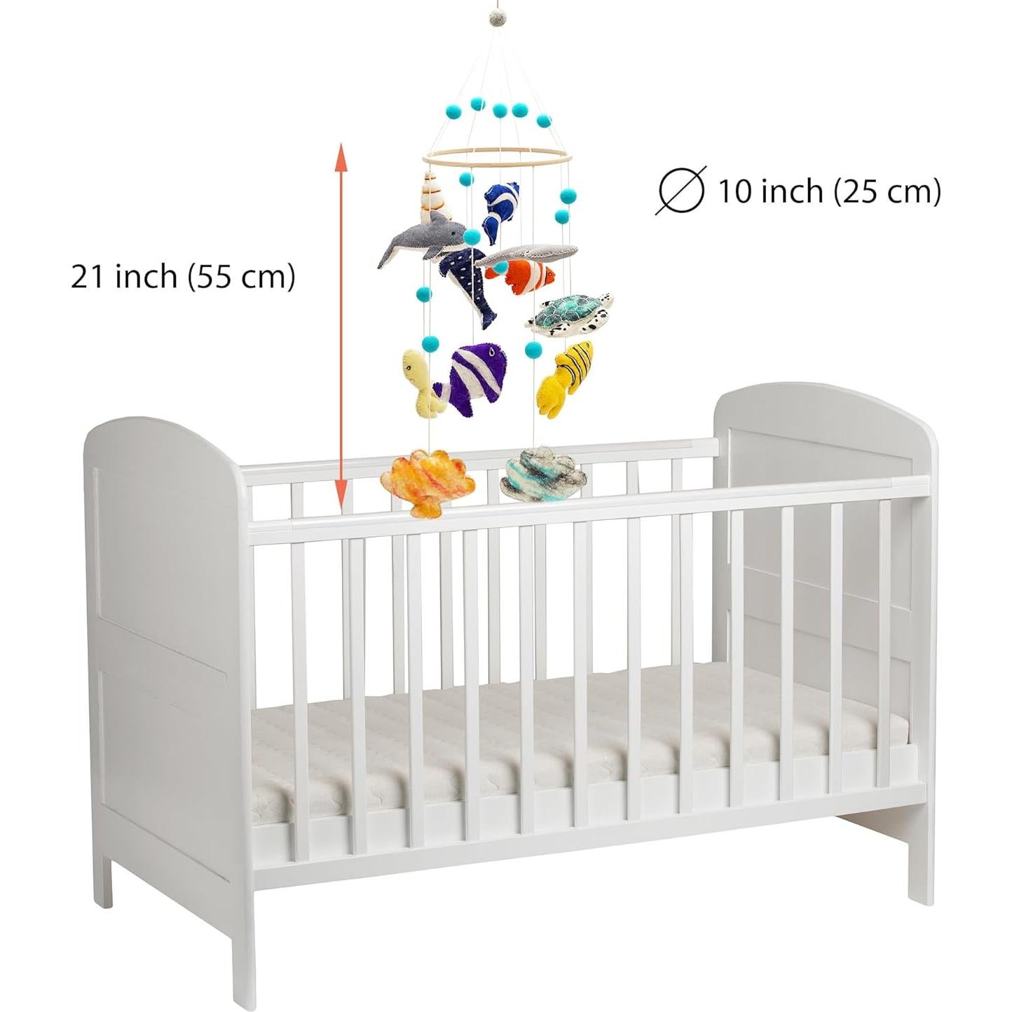 Glaciart One Ocean Nursery Mobile - Colorful Decor for Crib, Baby Rooms - Handmade, Child-Safe Wood, Felt Wool & Cotton - Ocean Themed Decoration for Girls & Boys - 10x24Inch, 60Inch Hanging String