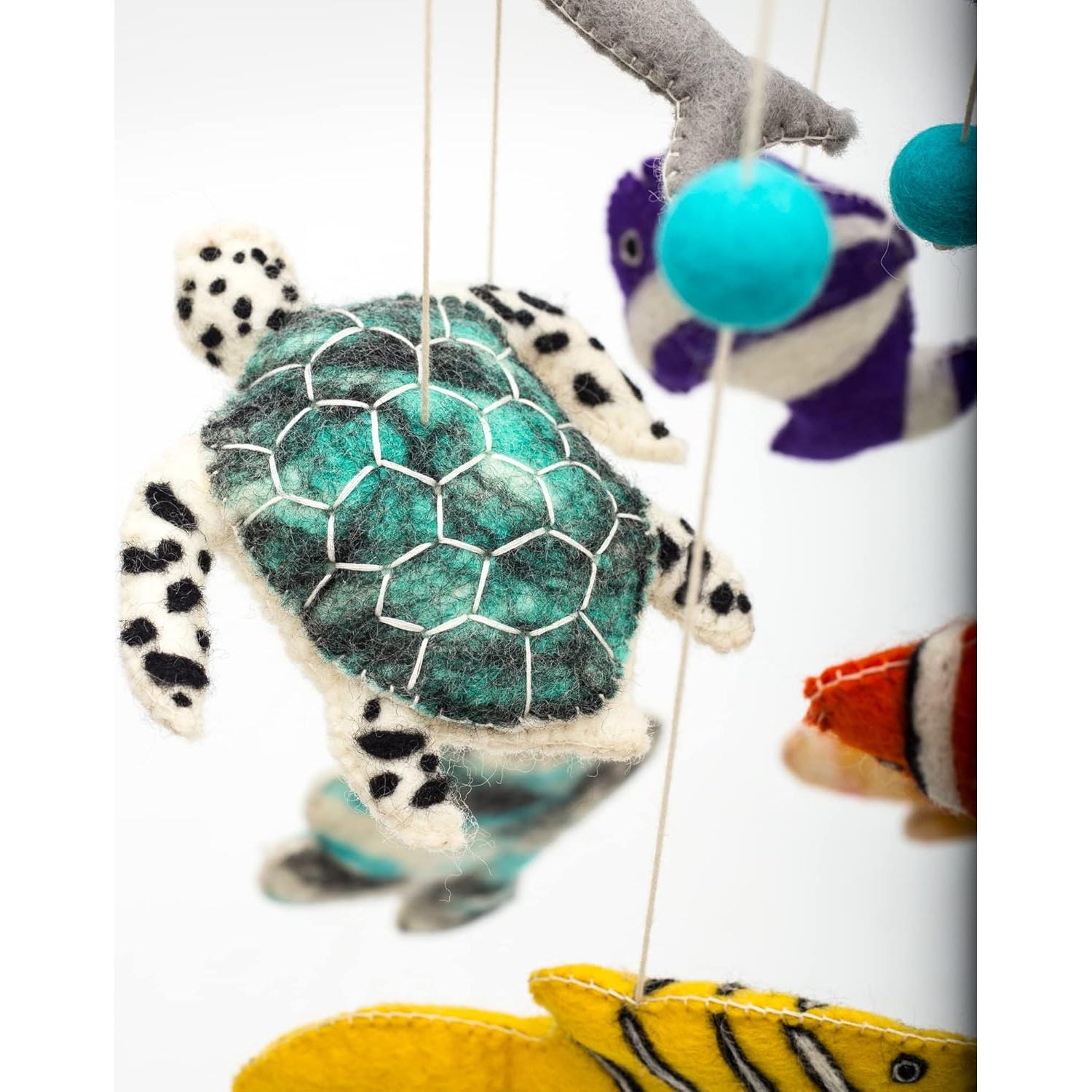 Glaciart One Ocean Nursery Mobile - Colorful Decor for Crib, Baby Rooms - Handmade, Child-Safe Wood, Felt Wool & Cotton - Ocean Themed Decoration for Girls & Boys - 10x24Inch, 60Inch Hanging String