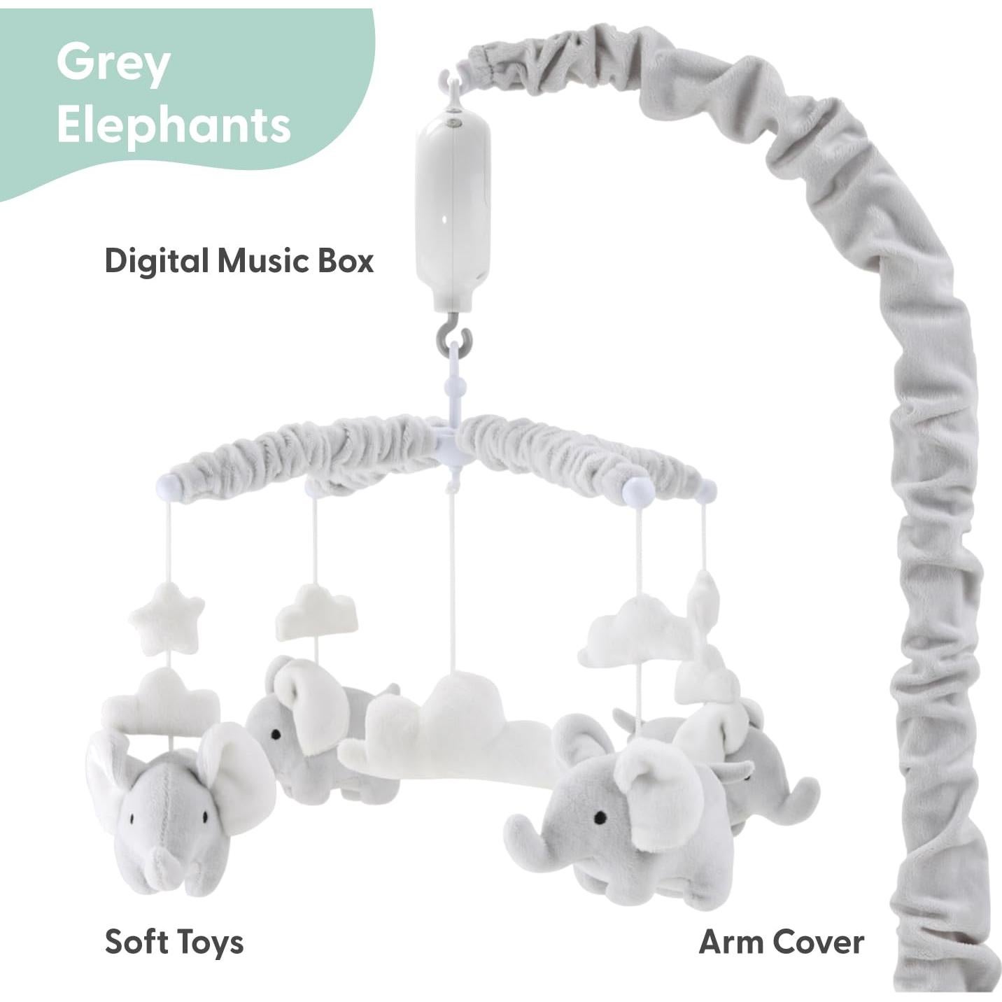 Móvil Musical de Cuna The Peanutshell Elefante Gris 12 Nanas