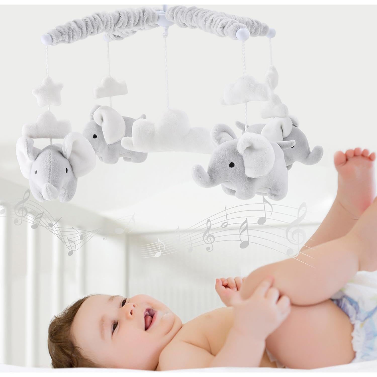 Móvil Musical de Cuna The Peanutshell Elefante Gris 12 Nanas